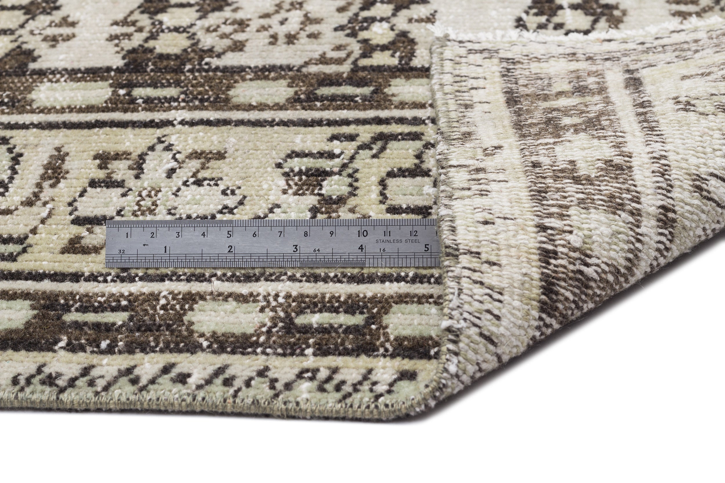 Atina Beige Vintage Wool Handmade Area Rug 6'1" x 8'8"
