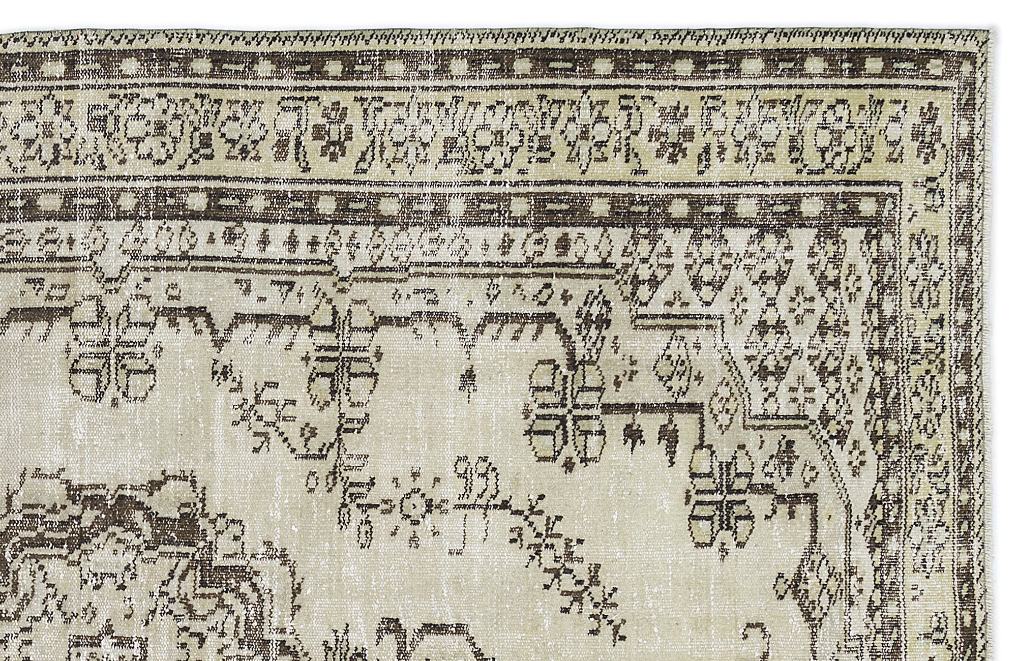 Atina Beige Vintage Wool Handmade Area Rug 6'1" x 8'8"