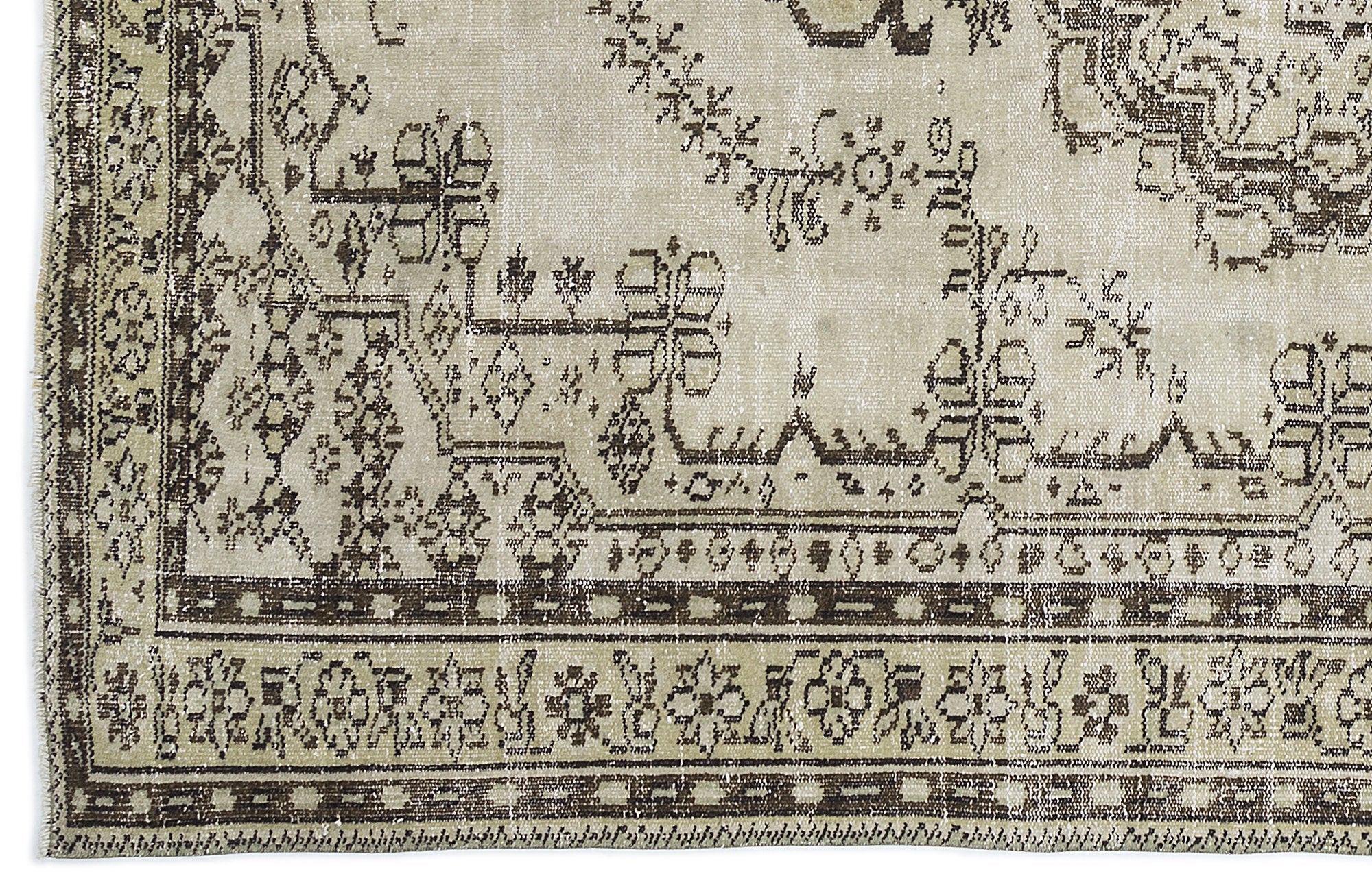 Atina Beige Vintage Wool Handmade Area Rug 6'1" x 8'8"