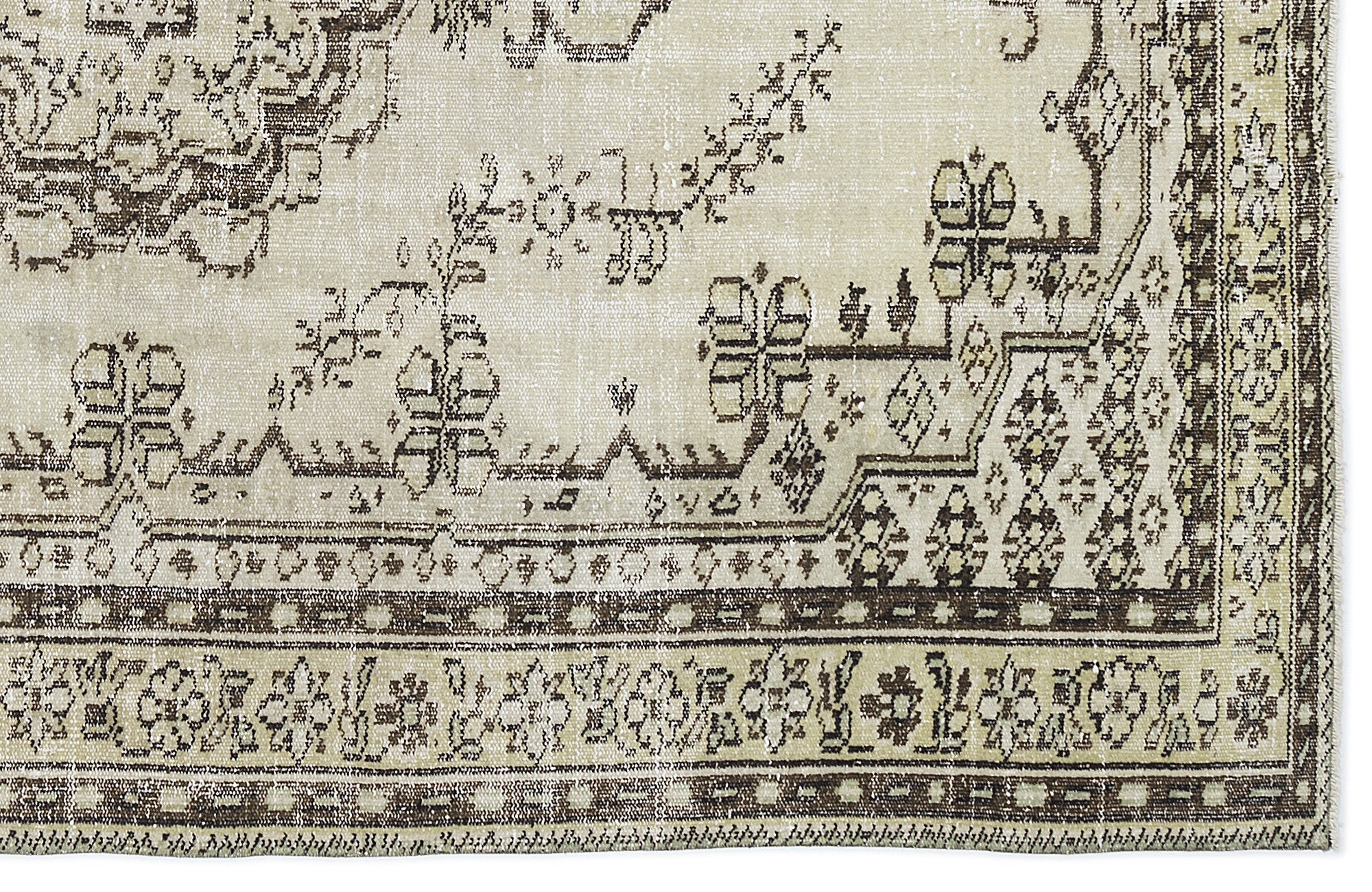 Atina Beige Vintage Wool Handmade Area Rug 6'1" x 8'8"
