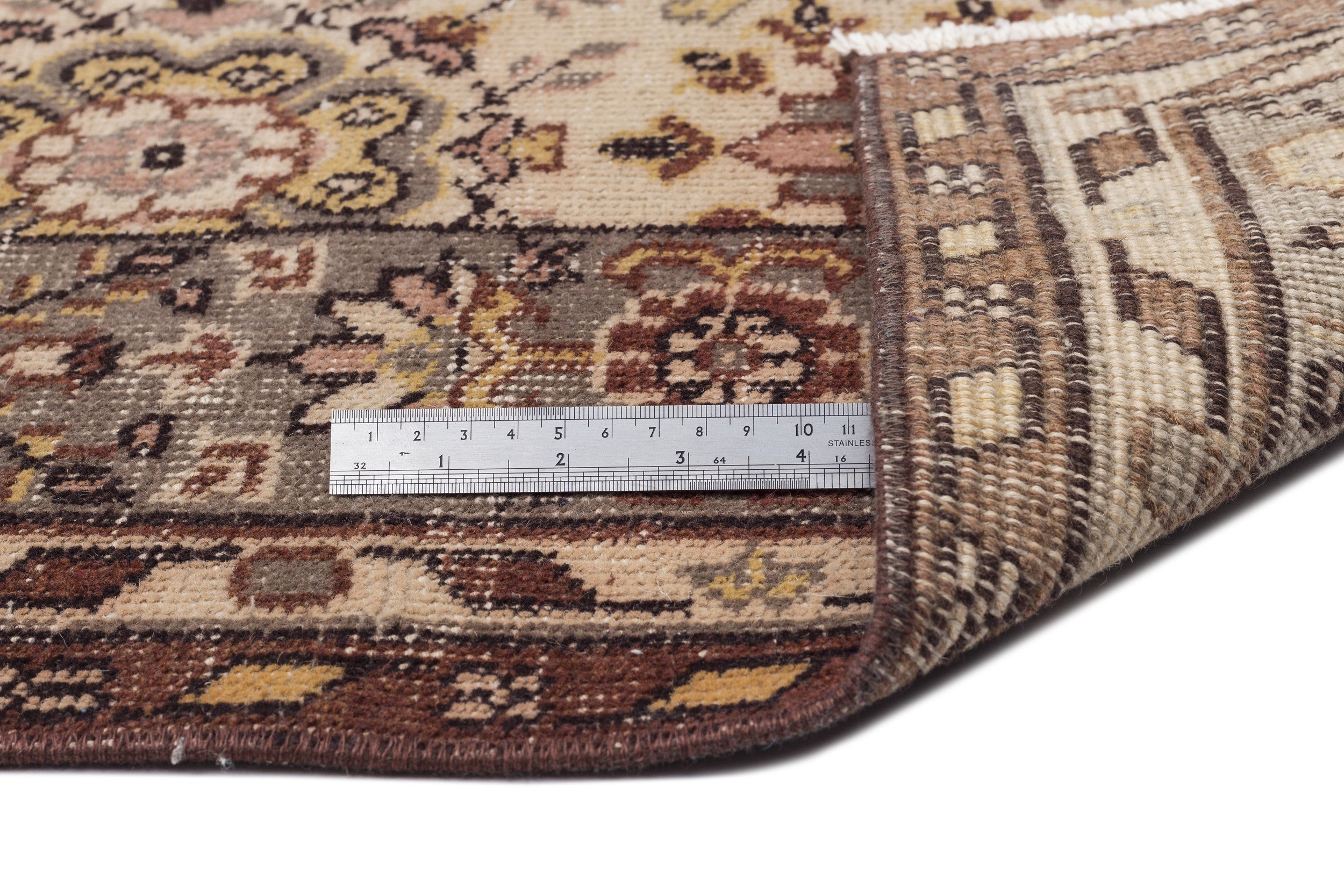 Atina Beige Vintage Wool Handmade Area Rug 5'6" x 9'2"