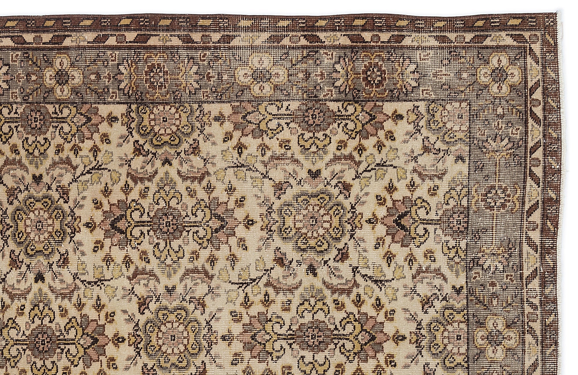Atina Beige Vintage Wool Handmade Area Rug 5'6" x 9'2"