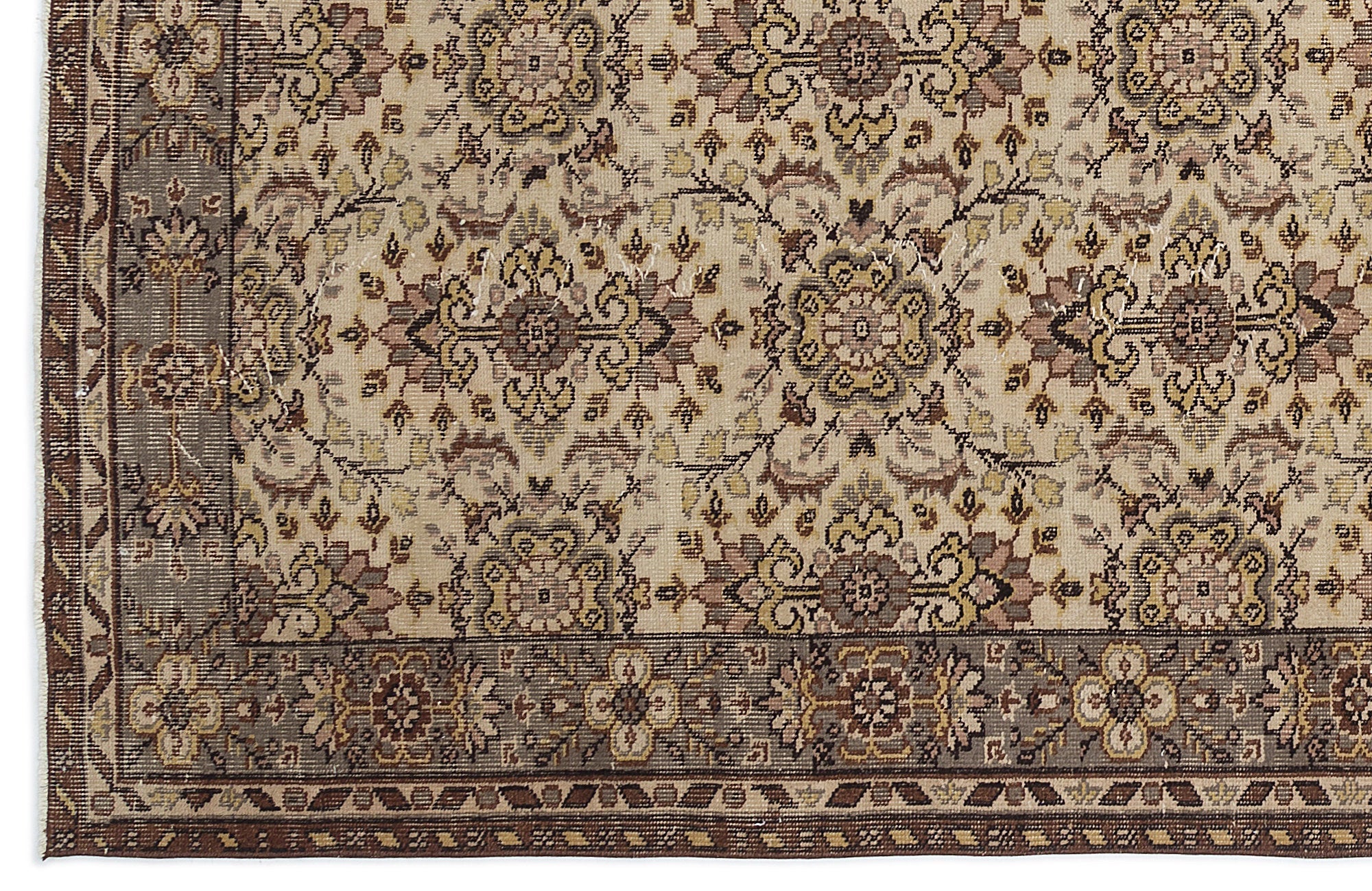 Atina Beige Vintage Wool Handmade Area Rug 5'6" x 9'2"