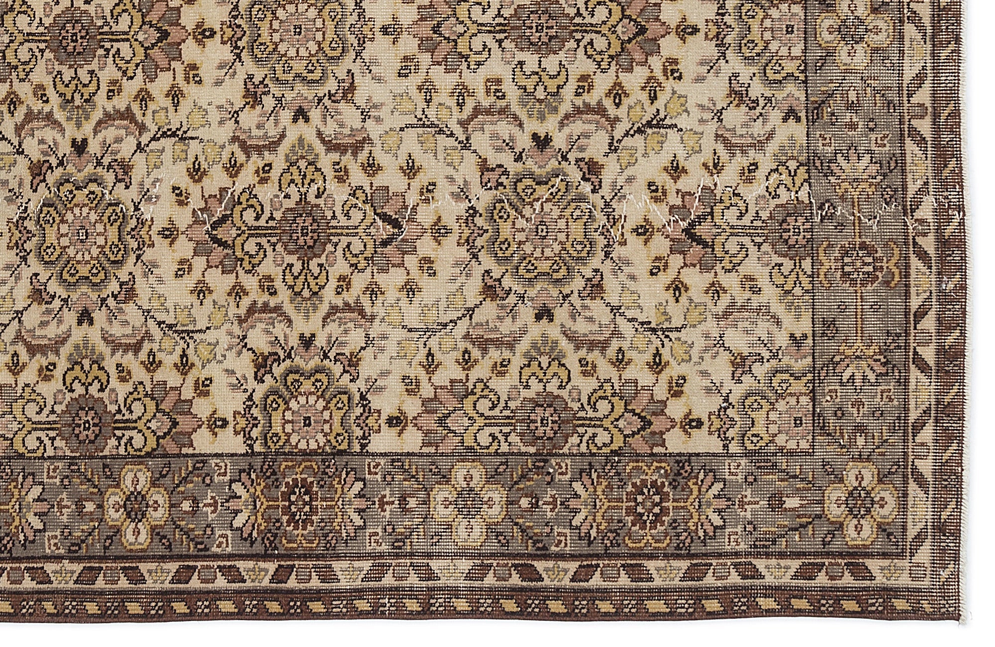 Atina Beige Vintage Wool Handmade Area Rug 5'6" x 9'2"