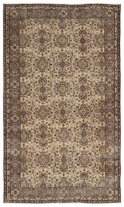 Atina Beige Vintage Wool Handmade Area Rug 5'6" x 9'2"
