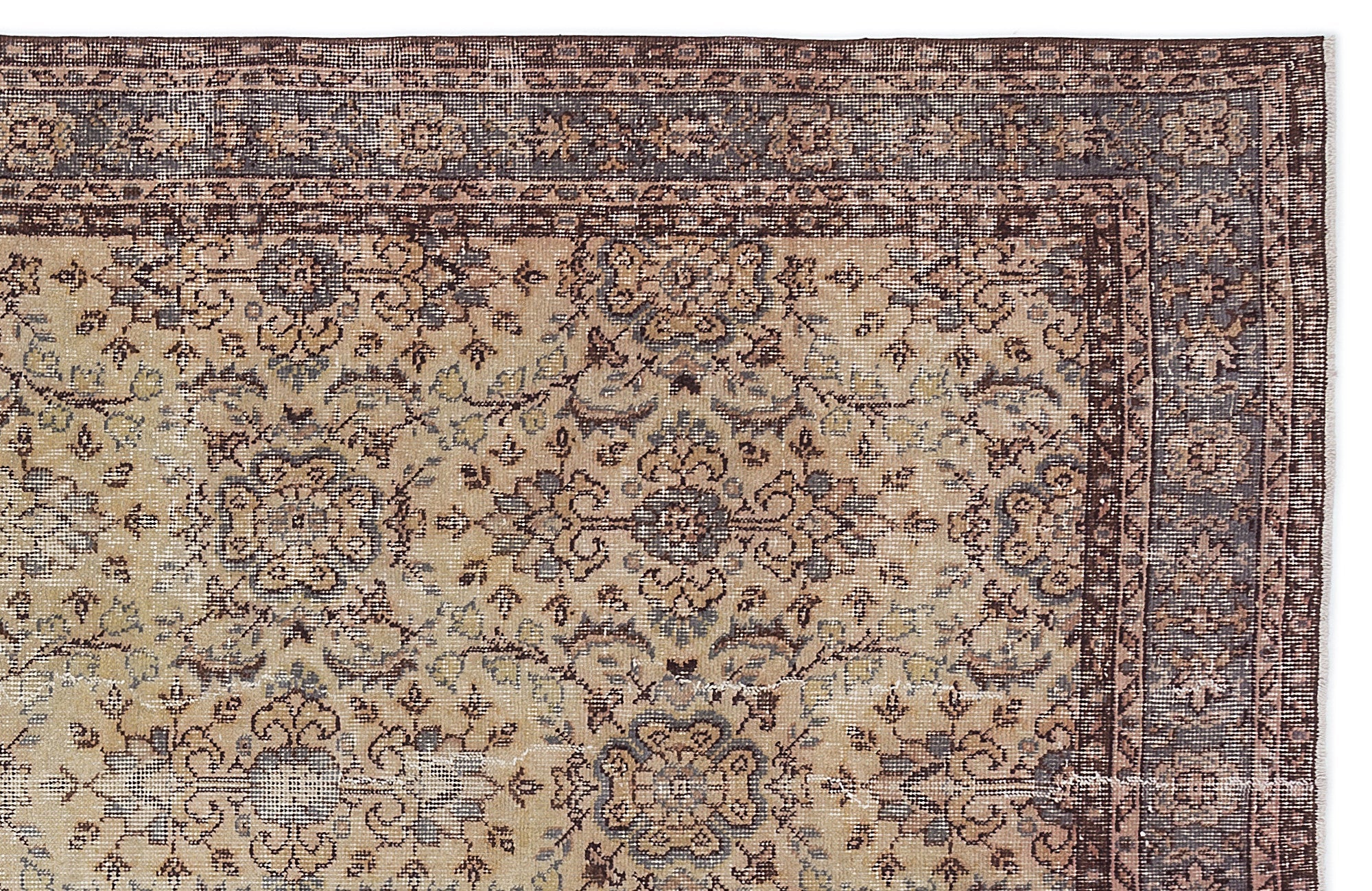 Atina Beige Vintage Wool Handmade Area Rug 5'5" x 8'6"