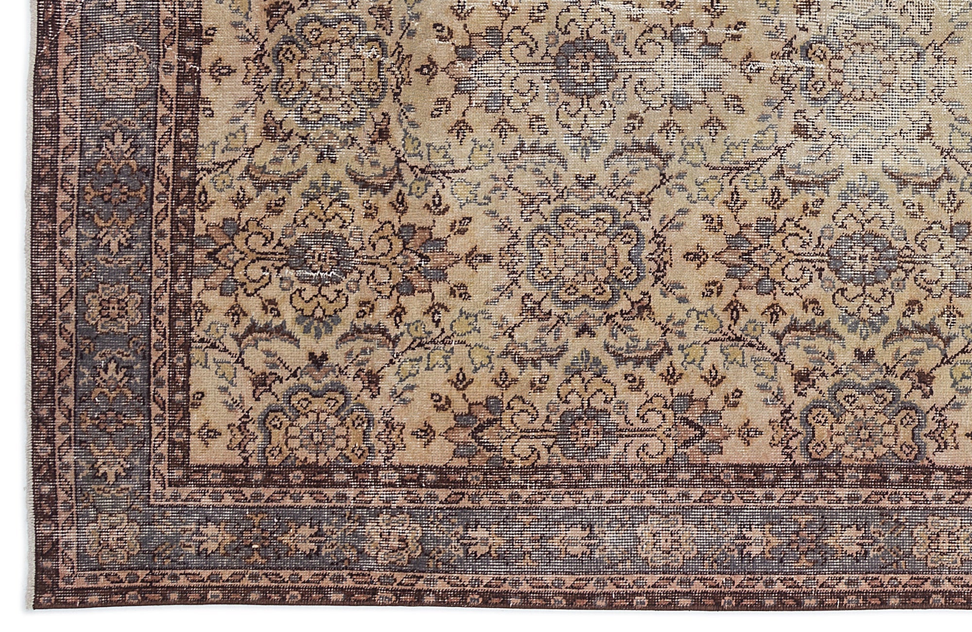 Atina Beige Vintage Wool Handmade Area Rug 5'5" x 8'6"