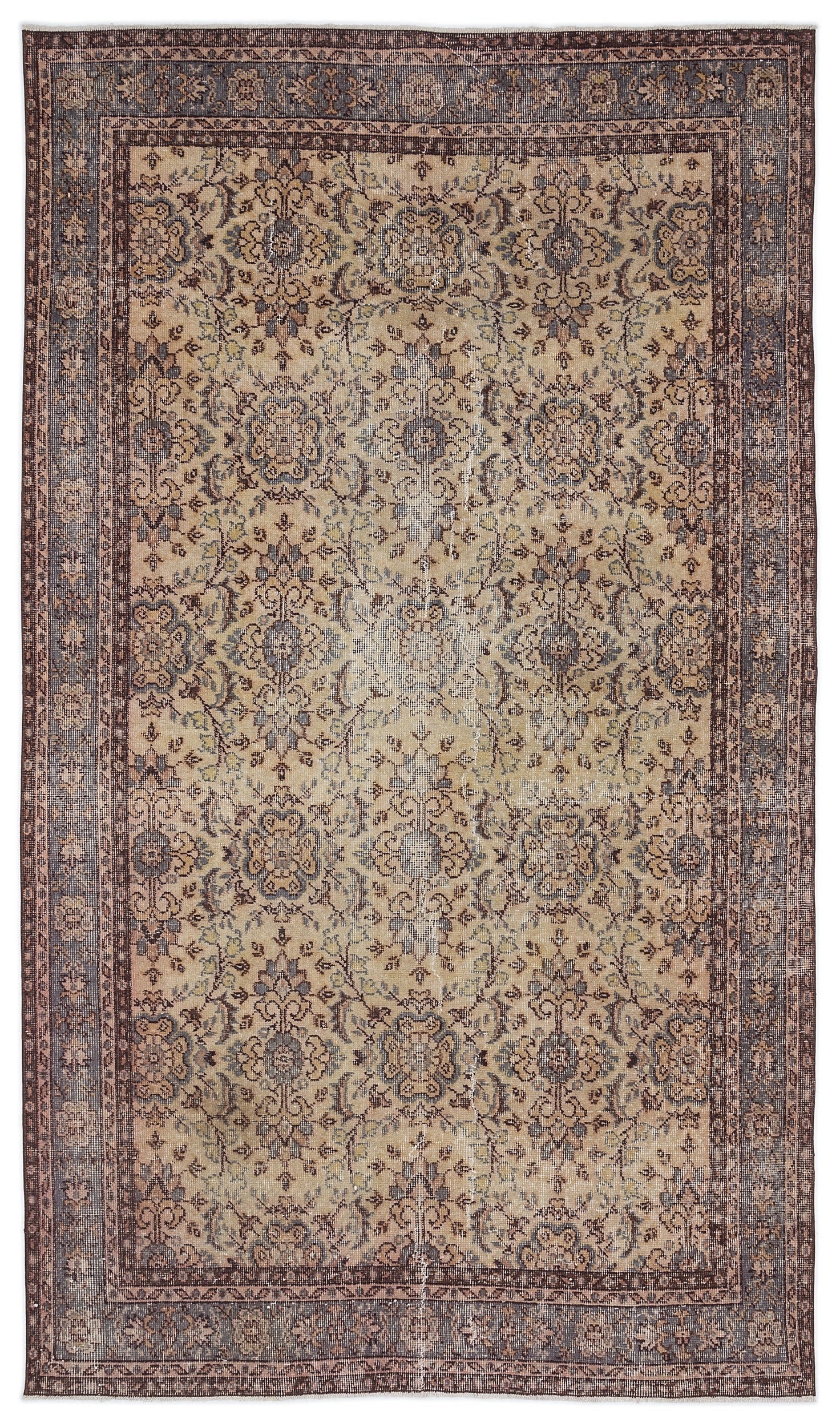 Atina Beige Vintage Wool Handmade Area Rug 5'5" x 8'6"