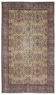 Atina Beige Vintage Wool Handmade Area Rug 5'5" x 8'6"