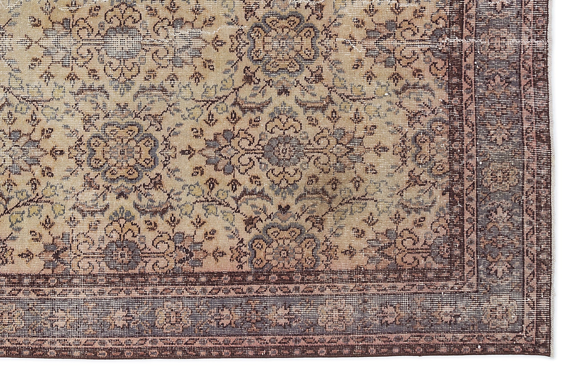 Atina Beige Vintage Wool Handmade Area Rug 5'5" x 8'6"