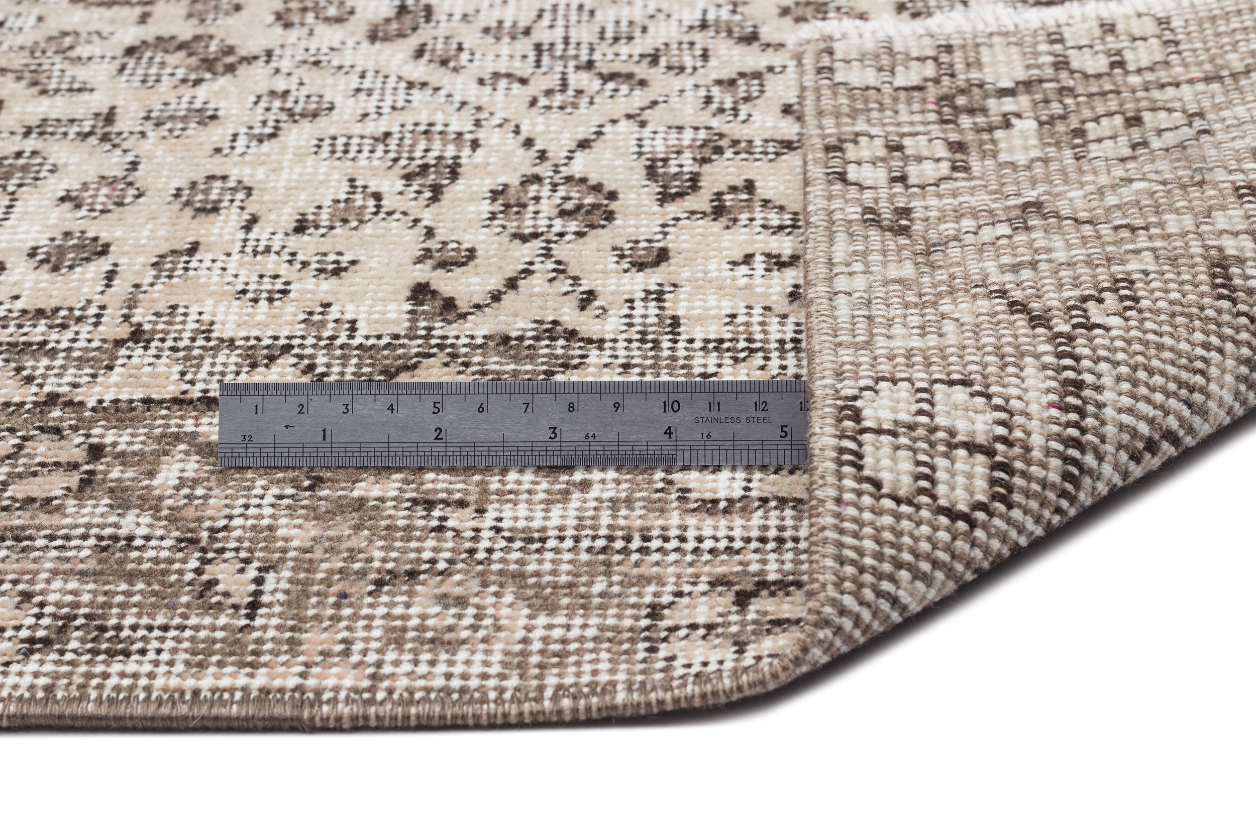 Atina Beige Vintage Wool Handmade Area Rug 4'11" x 8'3"