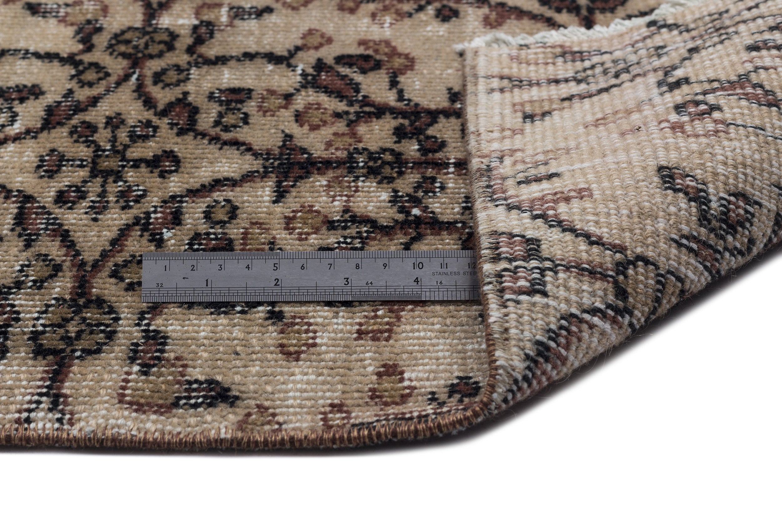 Atina Beige Vintage Wool Handmade Area Rug 6'1" x 9'3"