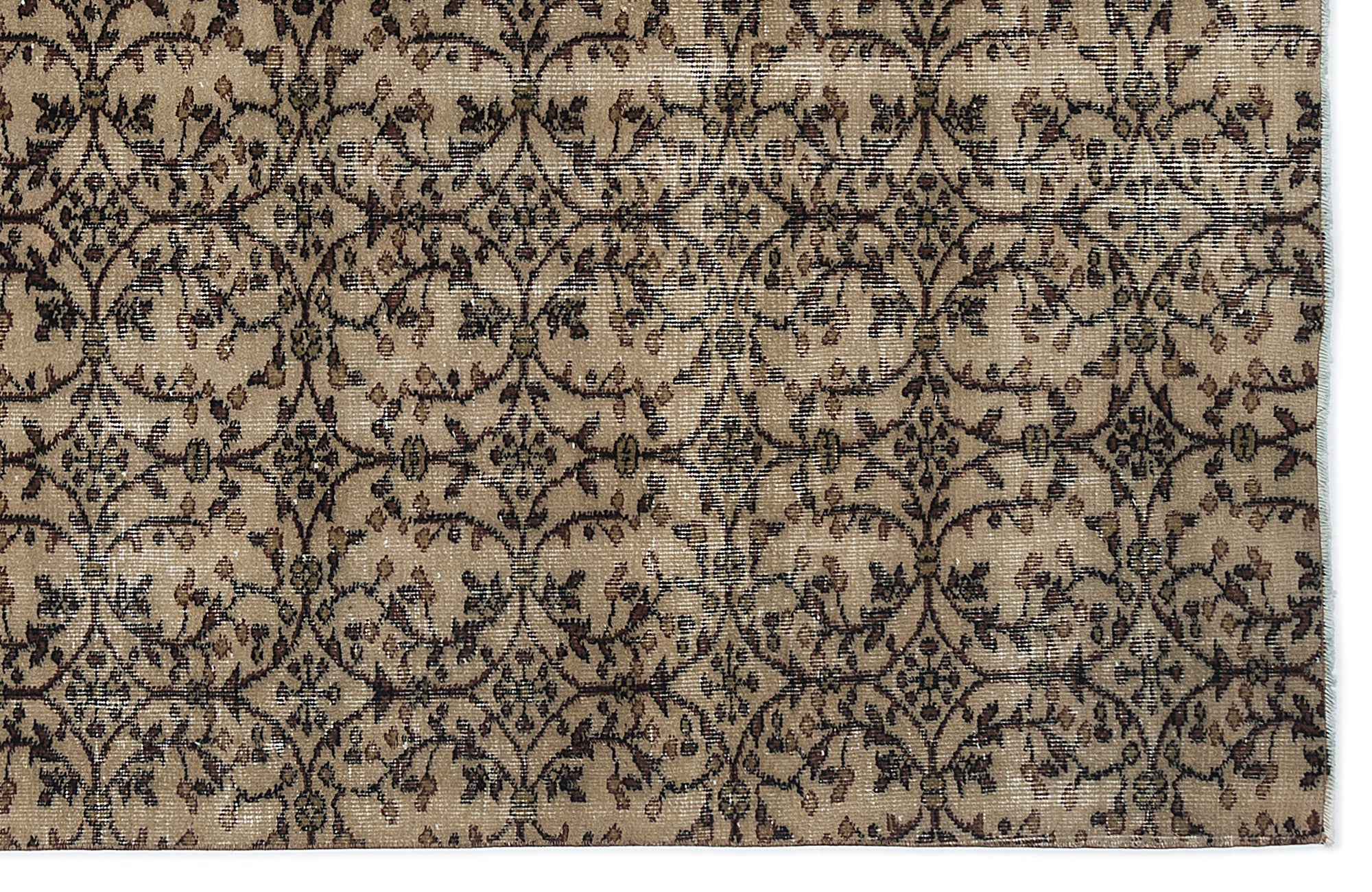 Atina Beige Vintage Wool Handmade Area Rug 6'1" x 9'3"