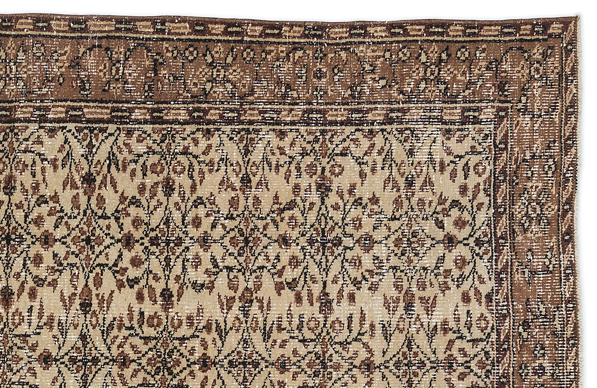 Atina Brown Vintage Wool Handmade Area Rug 5'5" x 8'9"