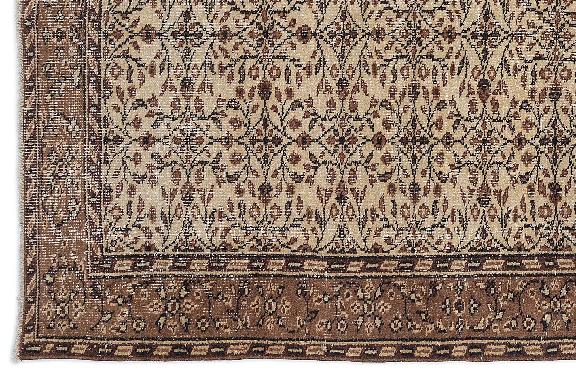 Atina Brown Vintage Wool Handmade Area Rug 5'5" x 8'9"