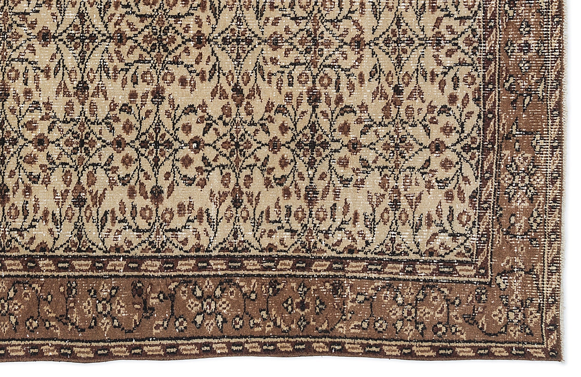 Atina Brown Vintage Wool Handmade Area Rug 5'5" x 8'9"