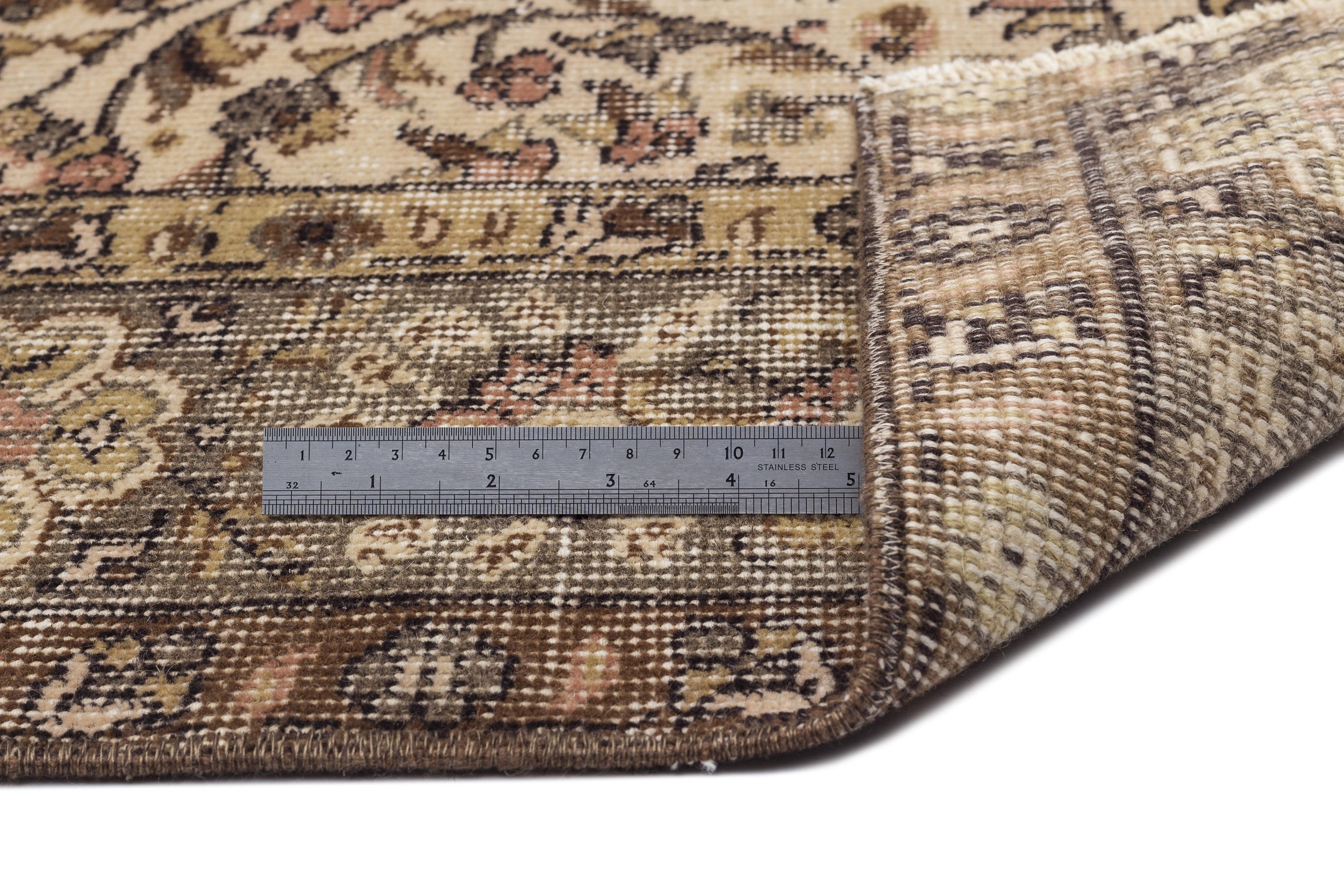 Atina Beige Vintage Wool Handmade Area Rug 5'11" x 7'7"