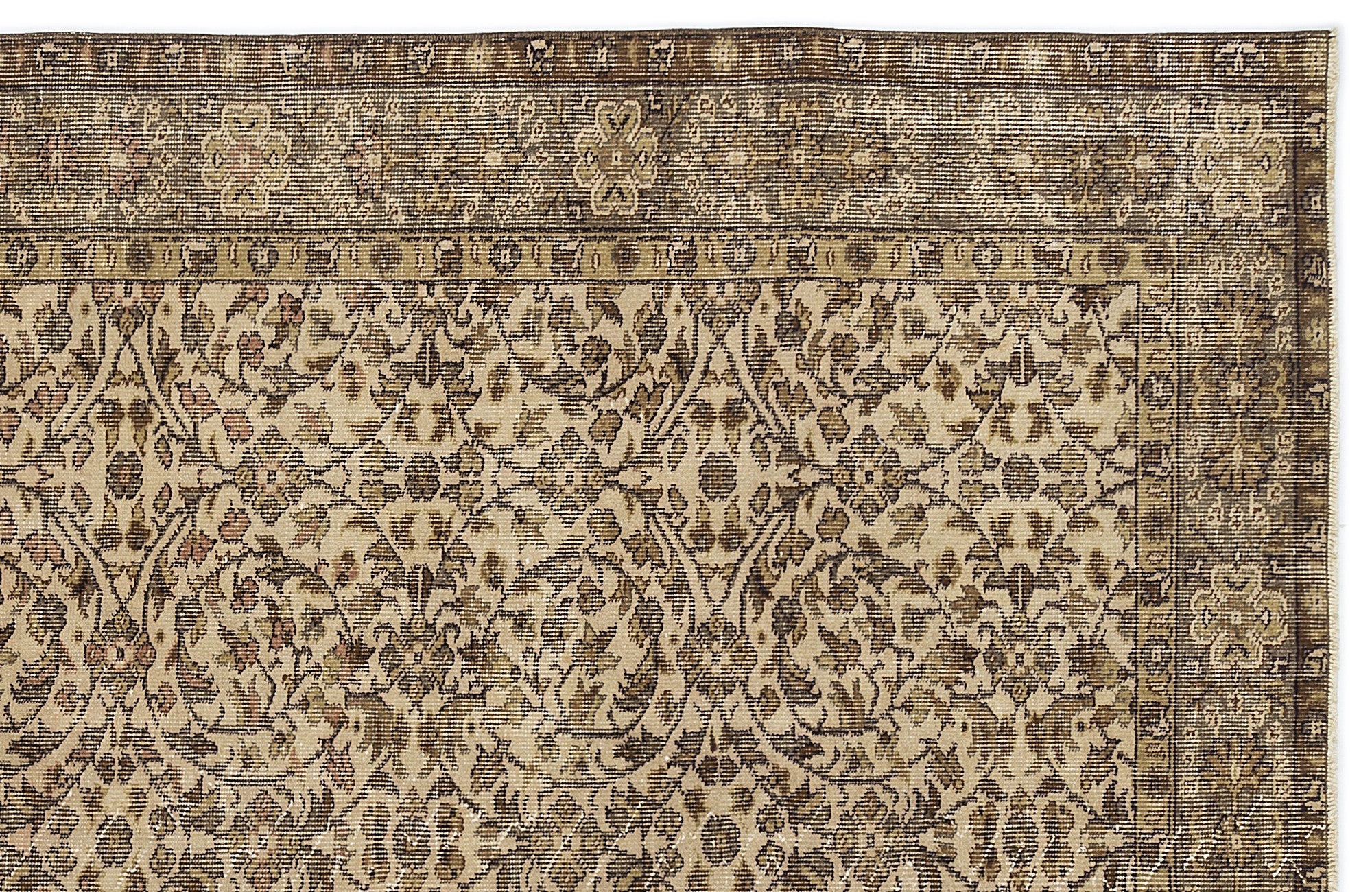 Atina Beige Vintage Wool Handmade Area Rug 5'11" x 7'7"