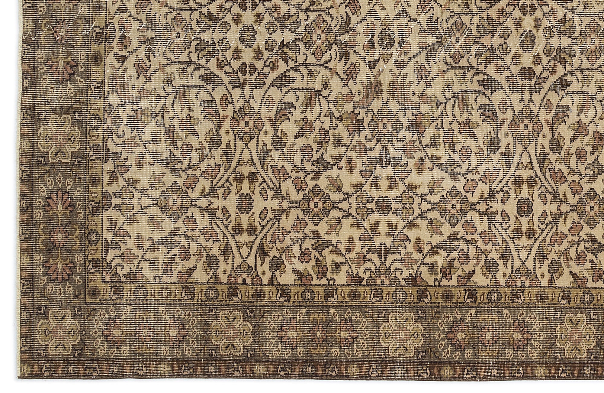 Atina Beige Vintage Wool Handmade Area Rug 5'11" x 7'7"