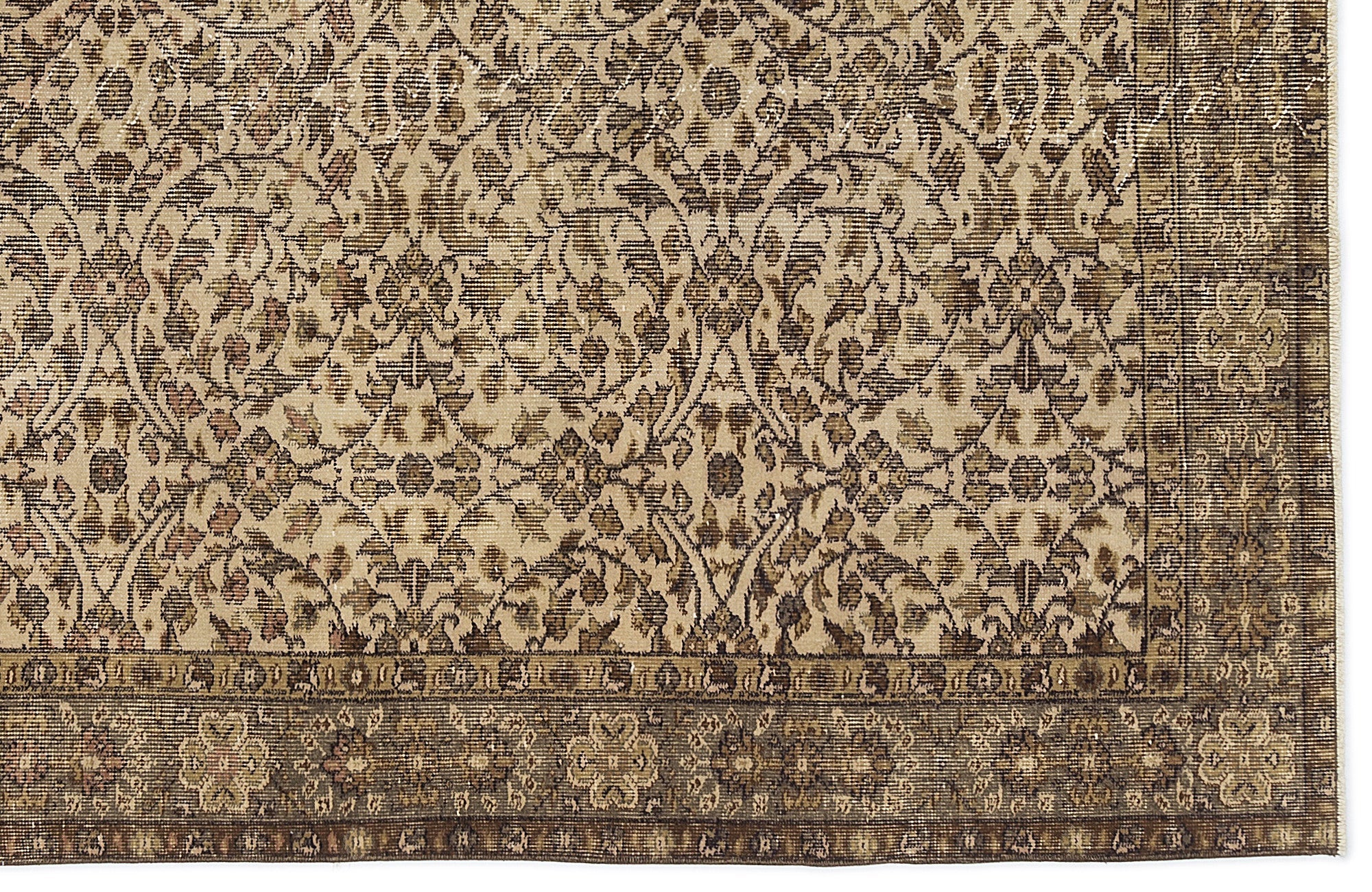 Atina Beige Vintage Wool Handmade Area Rug 5'11" x 7'7"