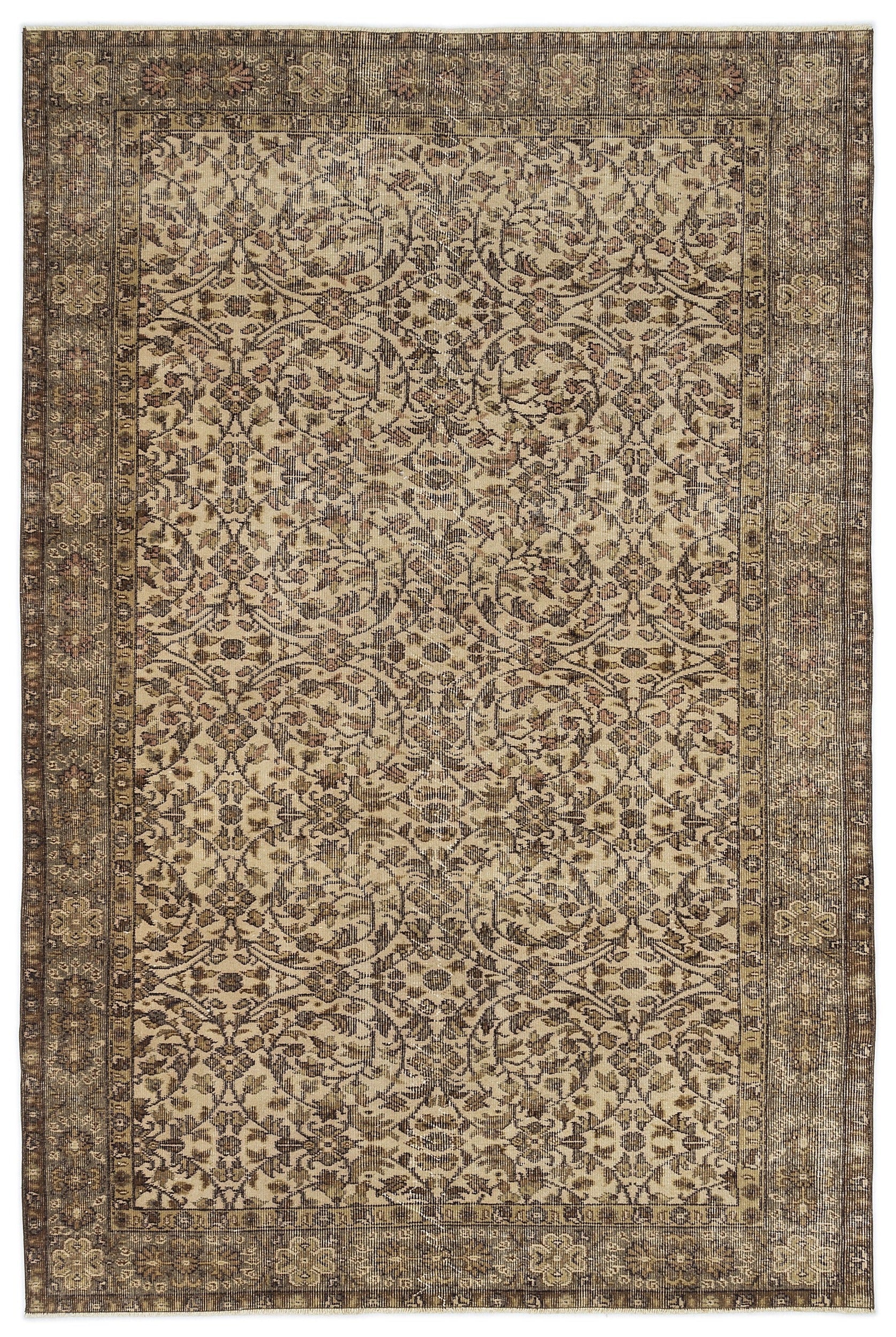 Atina Beige Vintage Wool Handmade Area Rug 5'11" x 7'7"