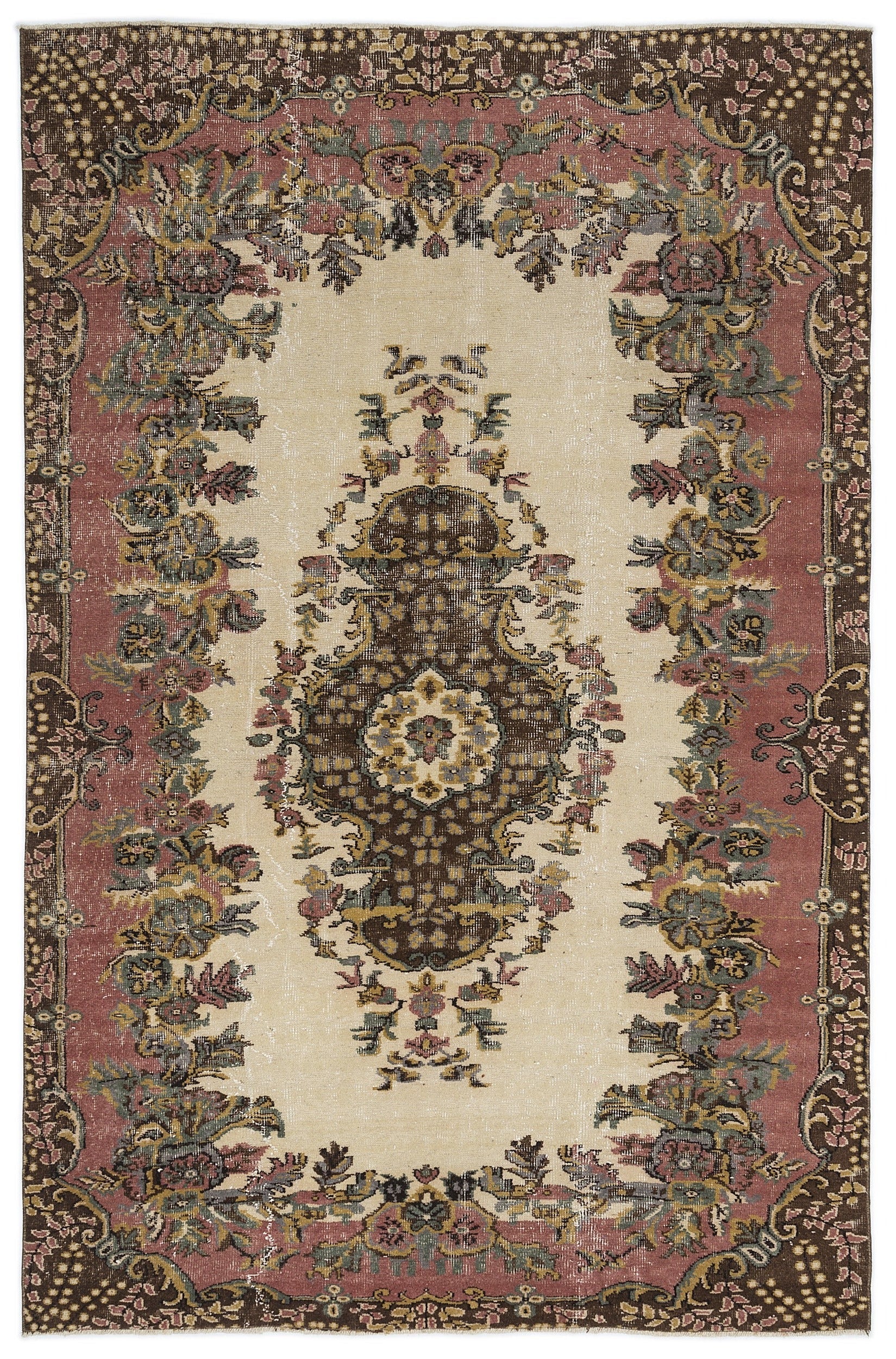 Atina 9625 Beige Vintage Wool Handmade Area Rug 5'9" x 8'8"