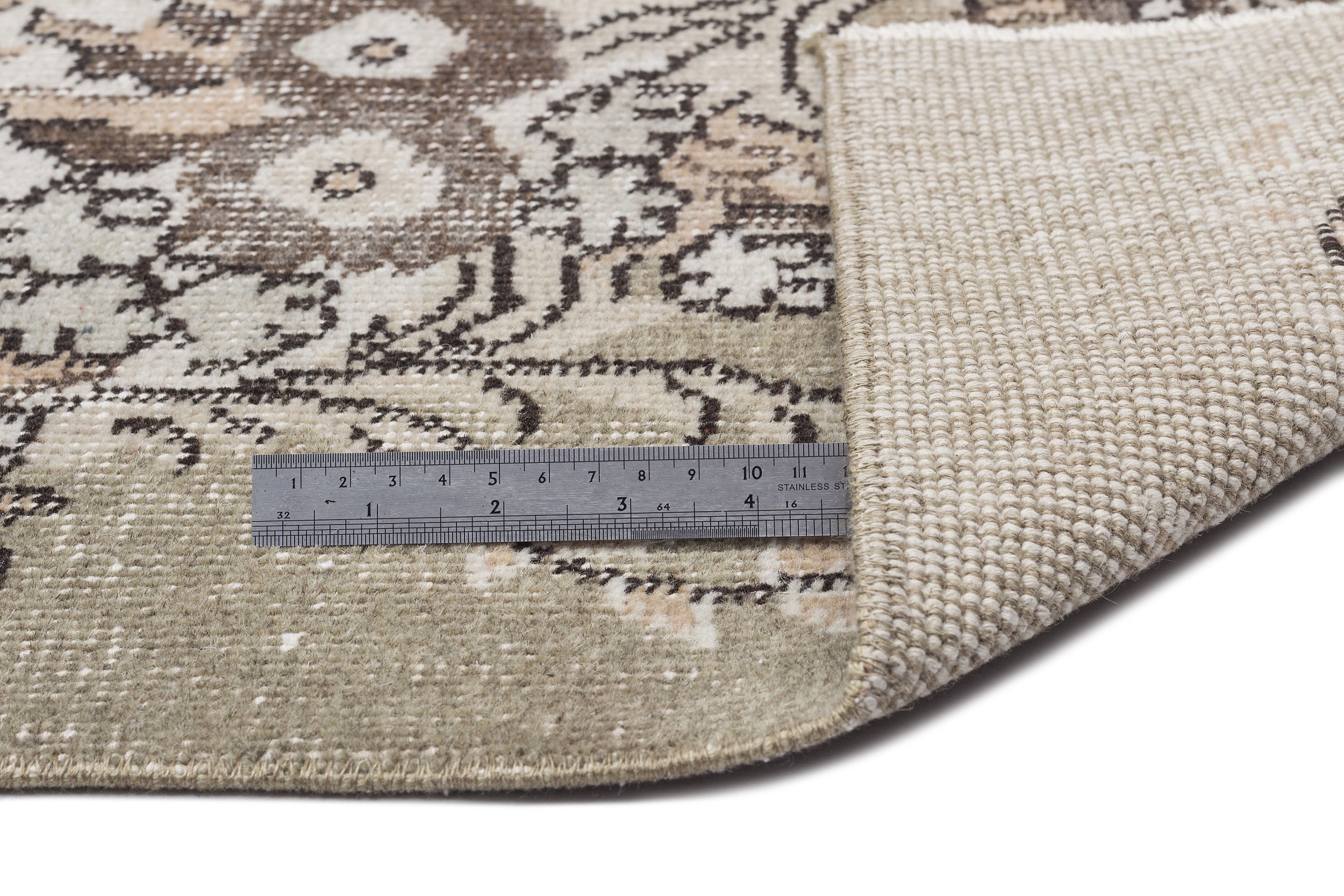 Atina Beige Vintage Wool Handmade Area Rug 6'1" x 10'1"