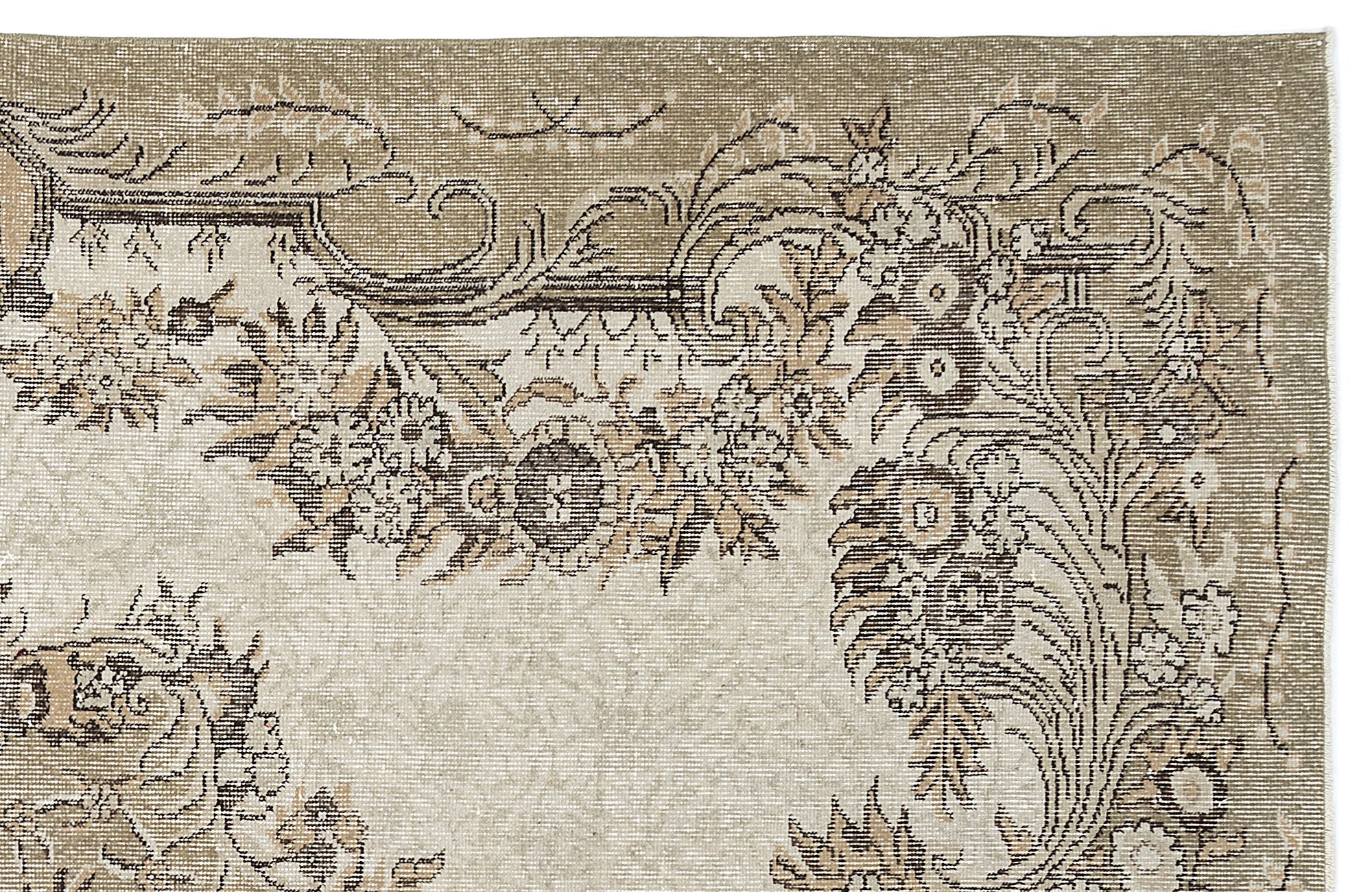 Atina Beige Vintage Wool Handmade Area Rug 6'1" x 10'1"