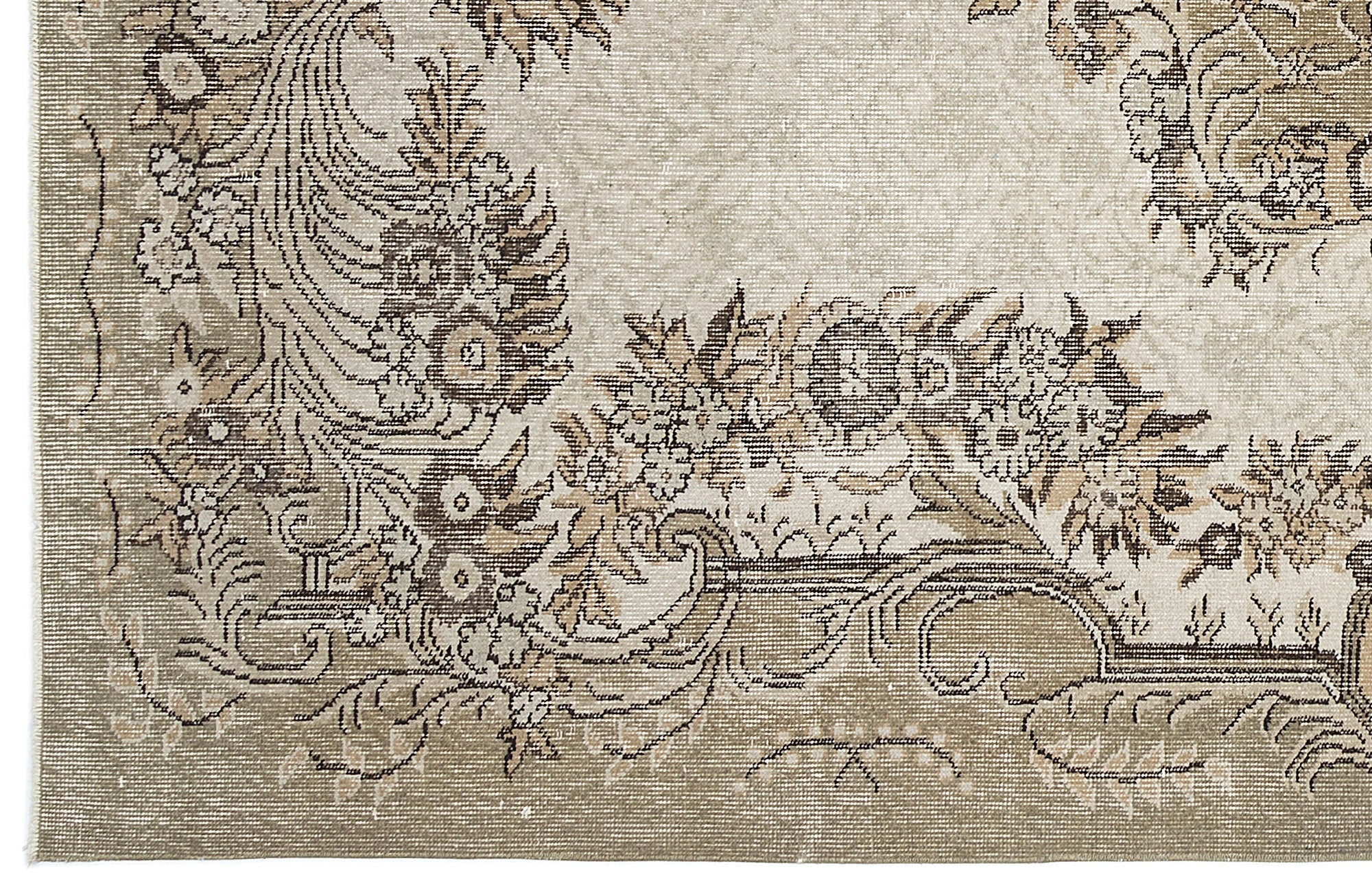 Atina Beige Vintage Wool Handmade Area Rug 6'1" x 10'1"