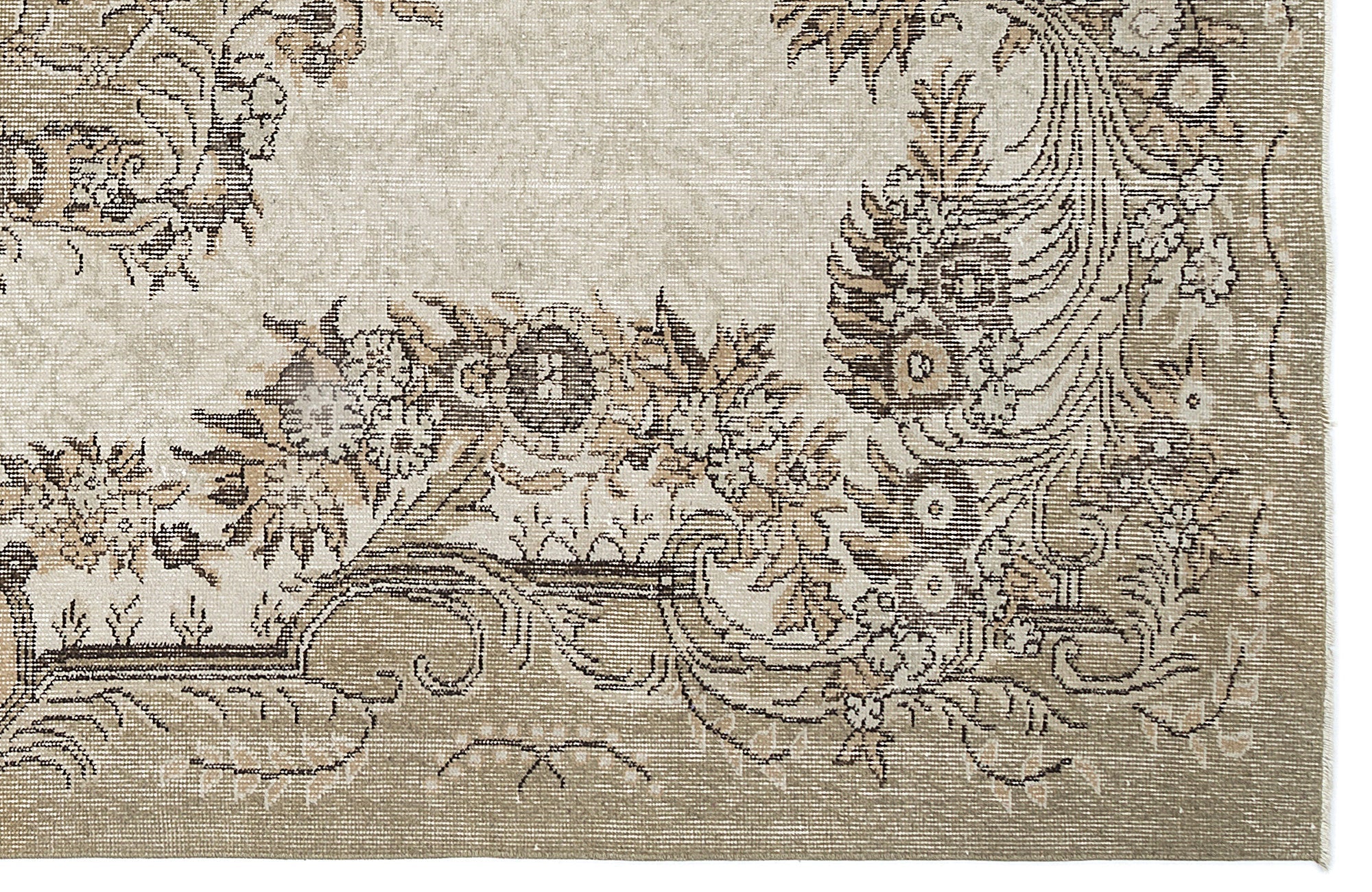 Atina Beige Vintage Wool Handmade Area Rug 6'1" x 10'1"