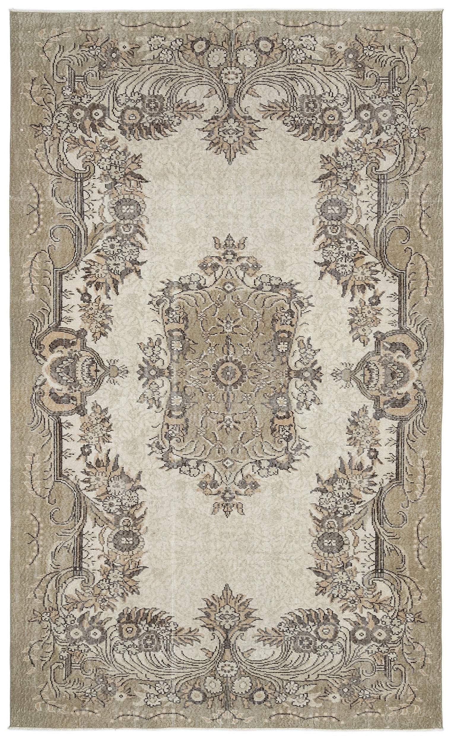 Atina Beige Vintage Wool Handmade Area Rug 6'1" x 10'1"