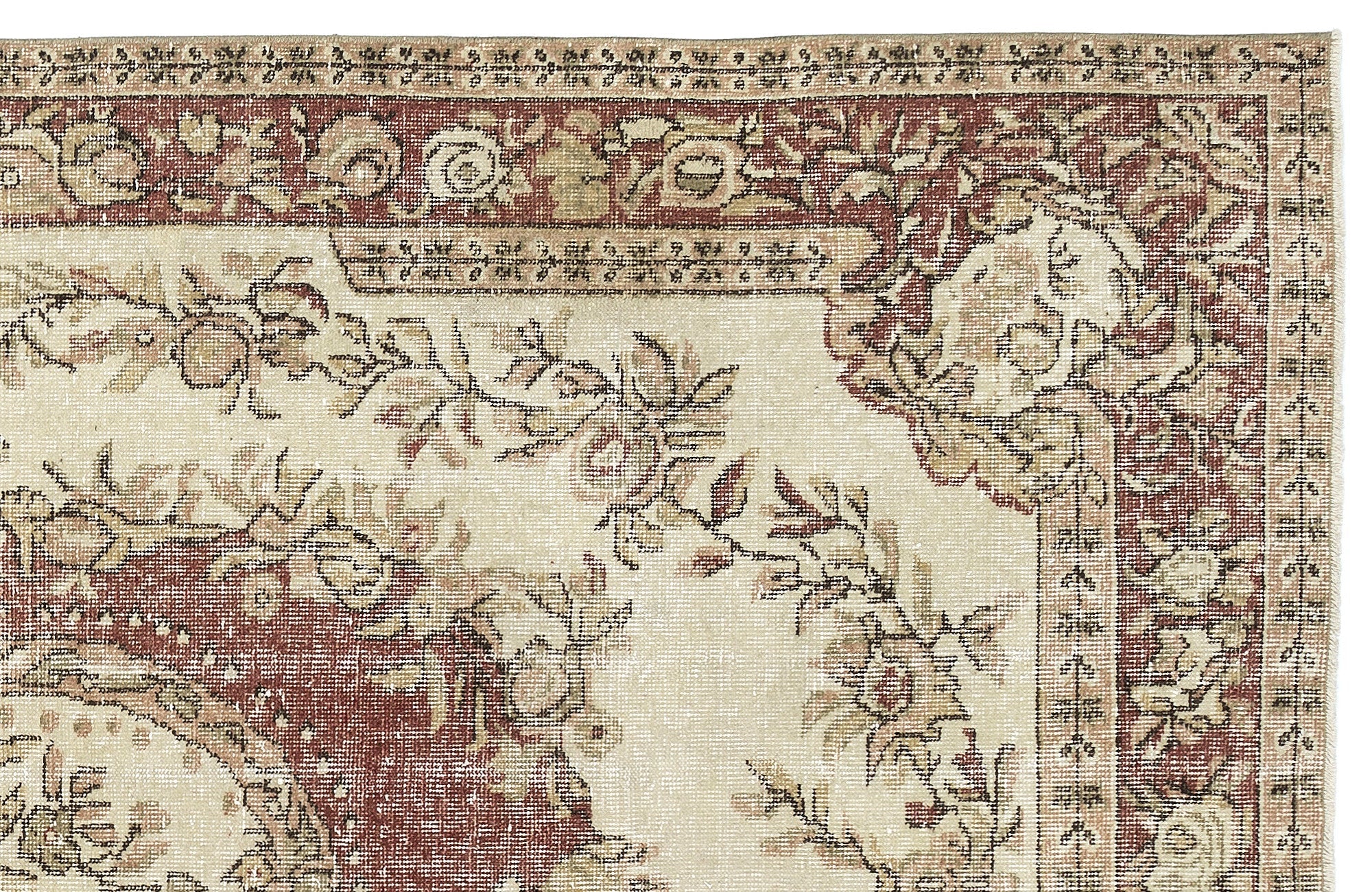 Atina Beige Vintage Wool Handmade Area Rug 6'2" x 9'2"