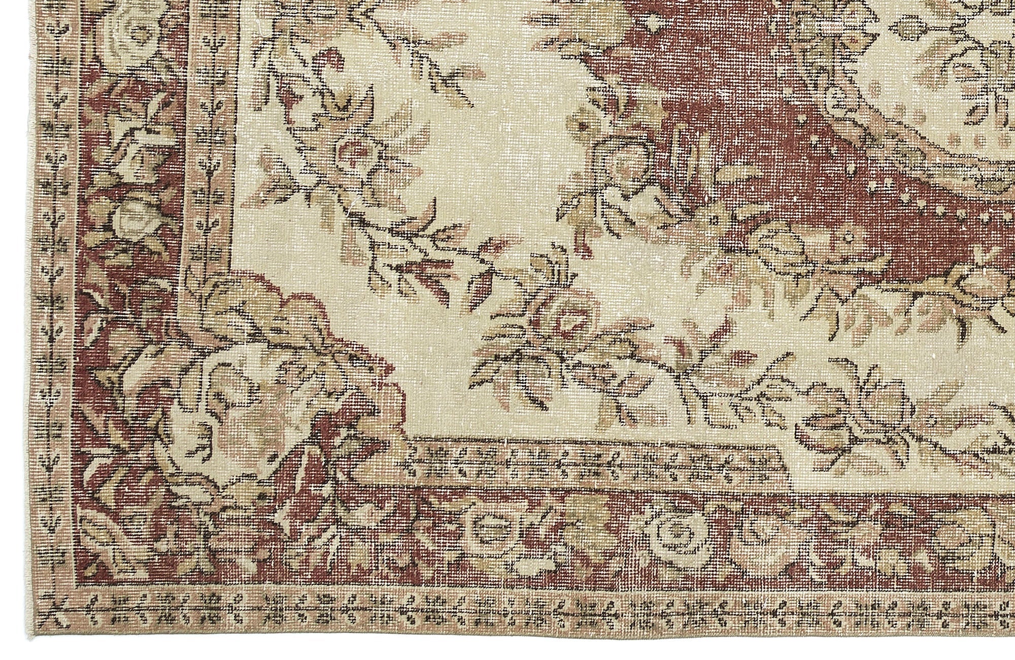 Atina Beige Vintage Wool Handmade Area Rug 6'2" x 9'2"