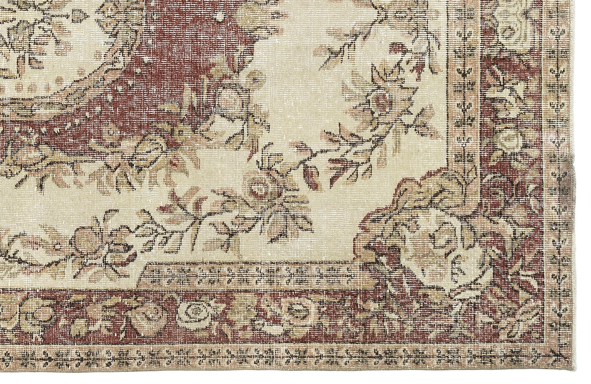 Atina Beige Vintage Wool Handmade Area Rug 6'2" x 9'2"
