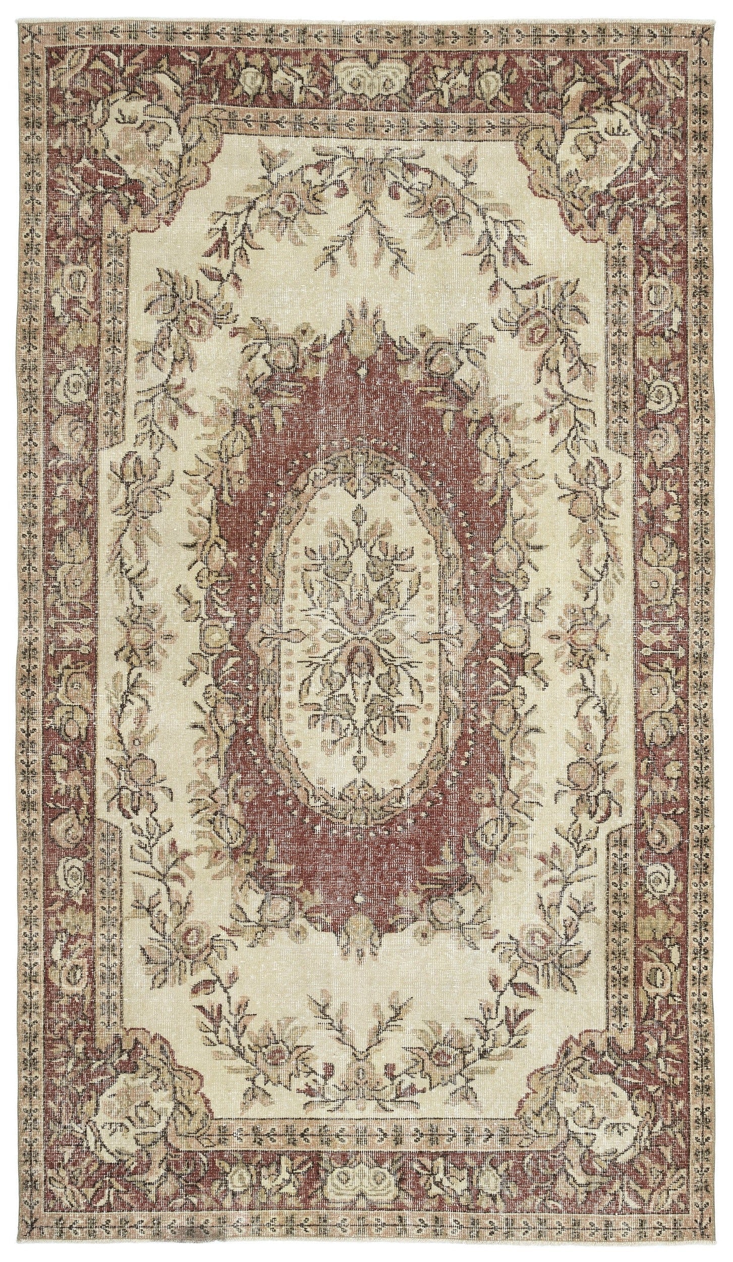 Atina Beige Vintage Wool Handmade Area Rug 6'2" x 9'2"