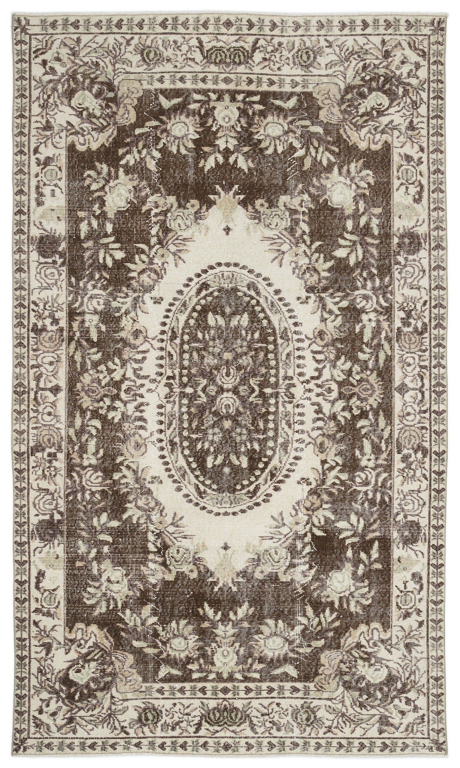 Atina Beige Vintage Wool Handmade Area Rug 5'6" x 8'6"
