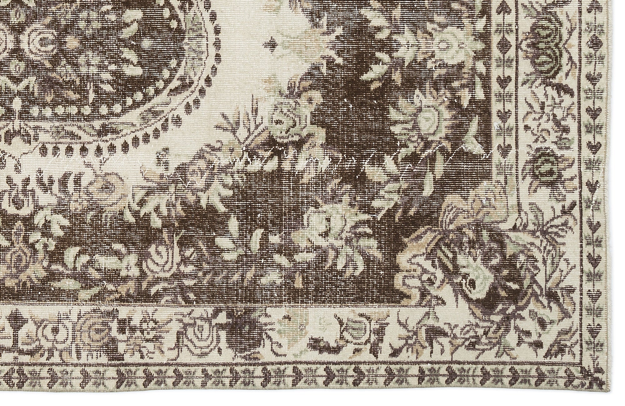 Atina Beige Vintage Wool Handmade Area Rug 5'6" x 8'6"