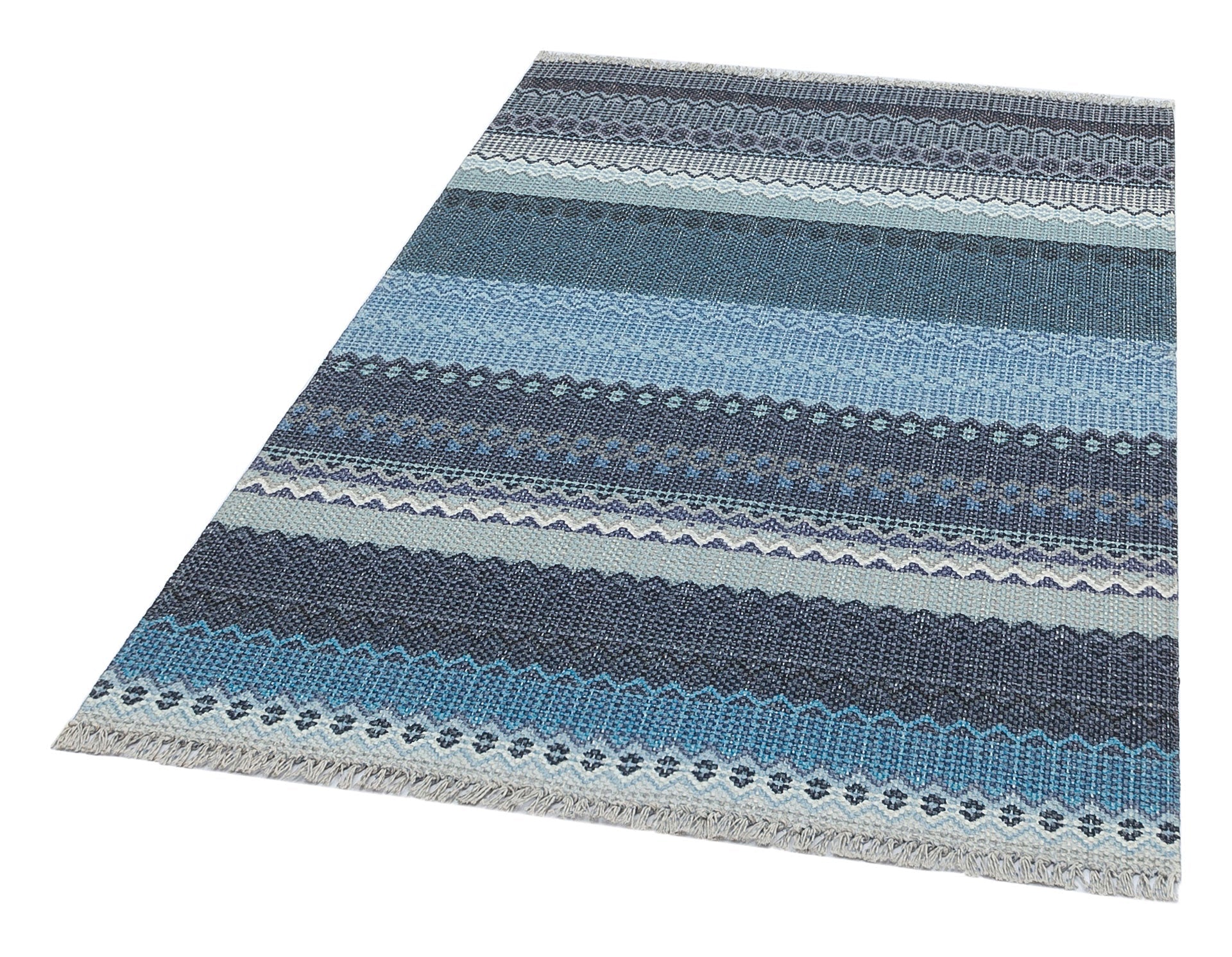 Grey Striped Area Rug - Washable Non Slip Cotton Area Rug with Fringed Edges