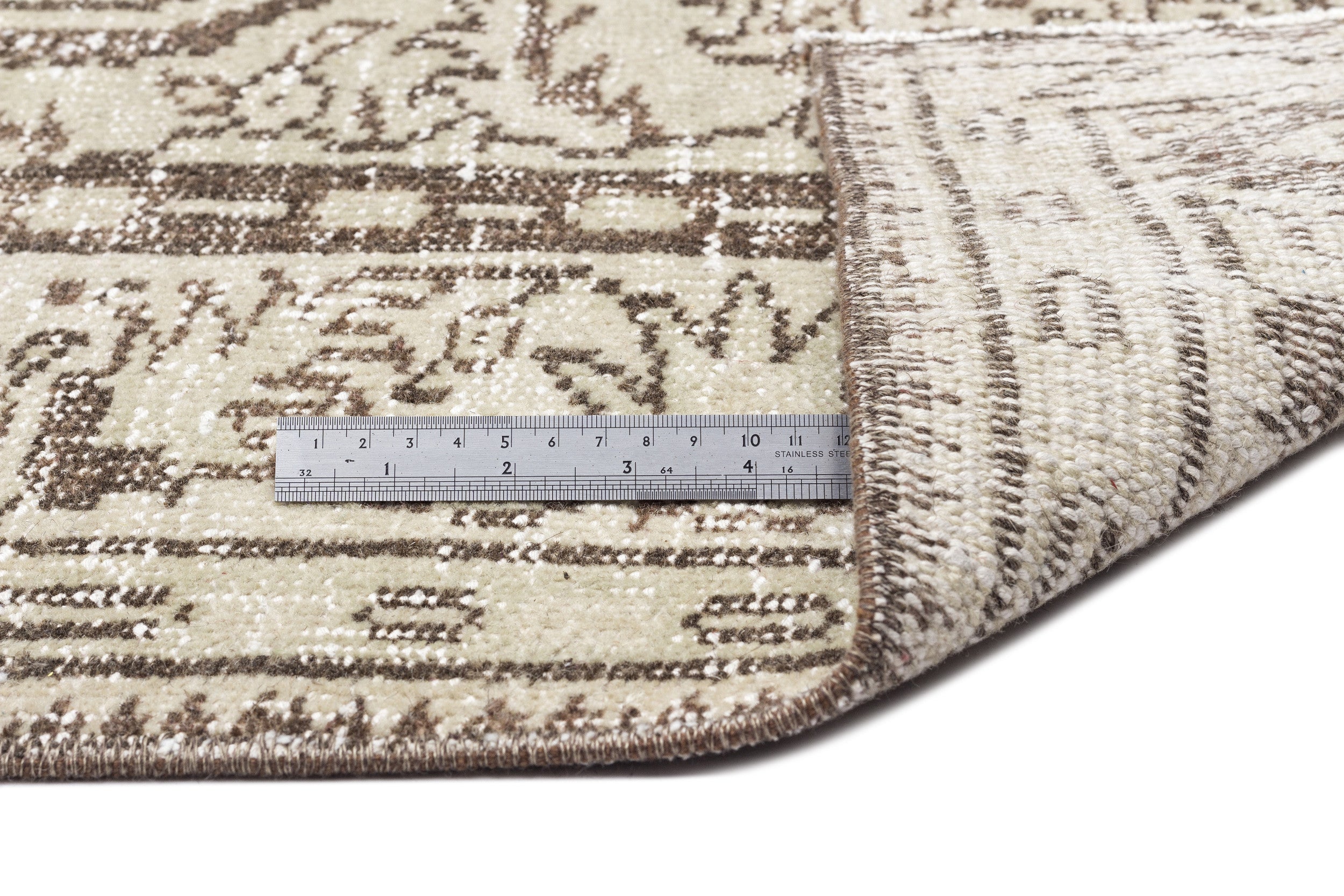 Atina Beige Vintage Wool Handmade Area Rug 5'5" x 9'7"