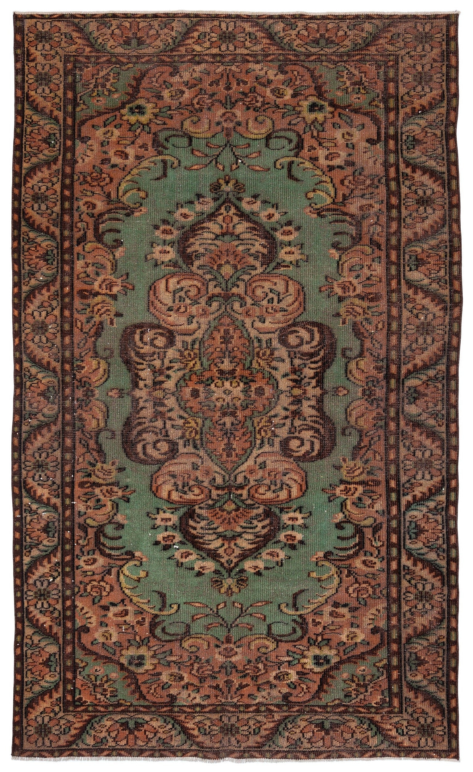 Atina Brown Vintage Wool Handmade Area Rug 6'3" x 9'1"