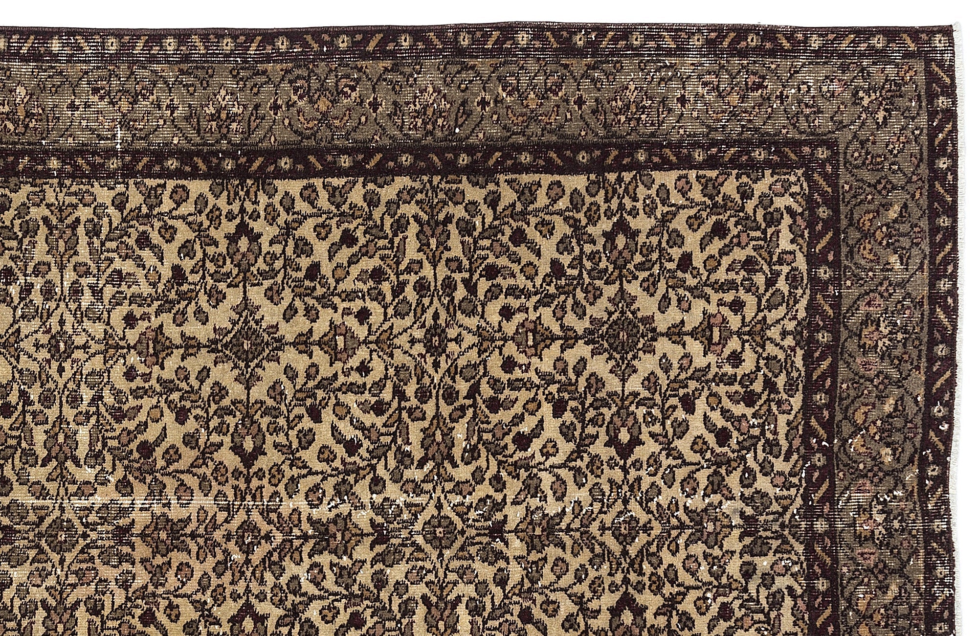 Atina Beige Vintage Wool Handmade Area Rug 4'9" x 8'4"