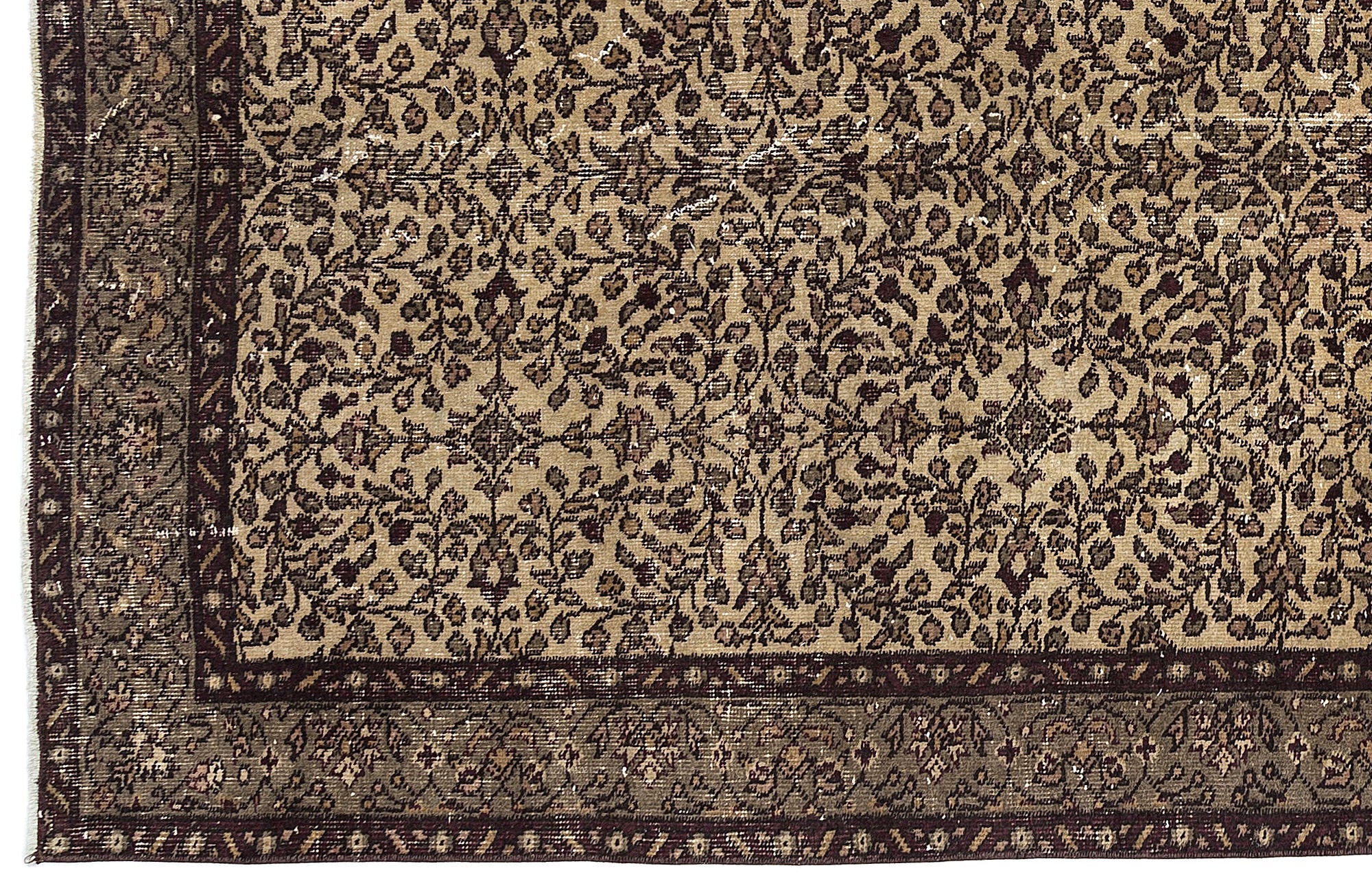 Atina Beige Vintage Wool Handmade Area Rug 4'9" x 8'4"