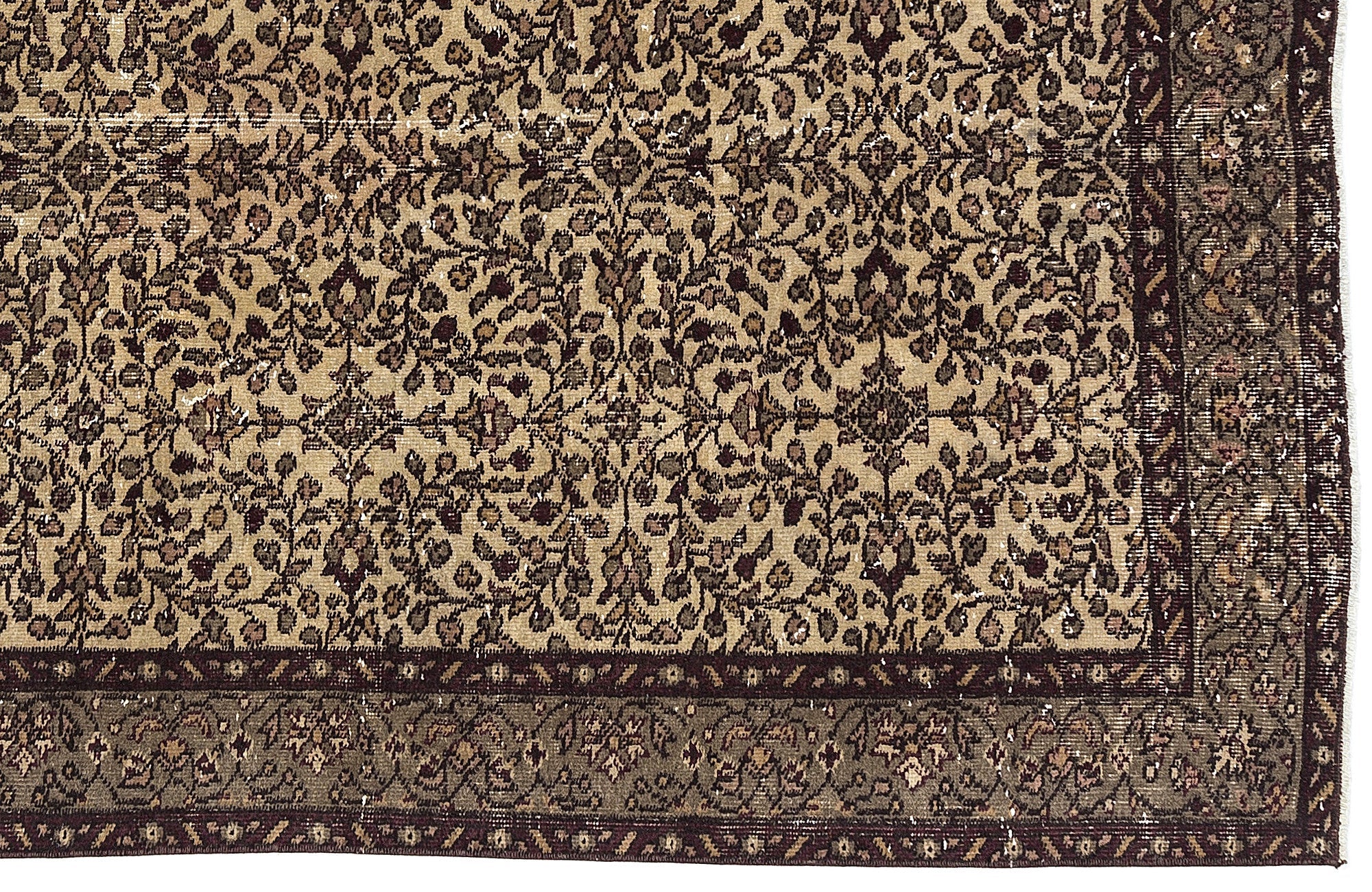 Atina Beige Vintage Wool Handmade Area Rug 4'9" x 8'4"