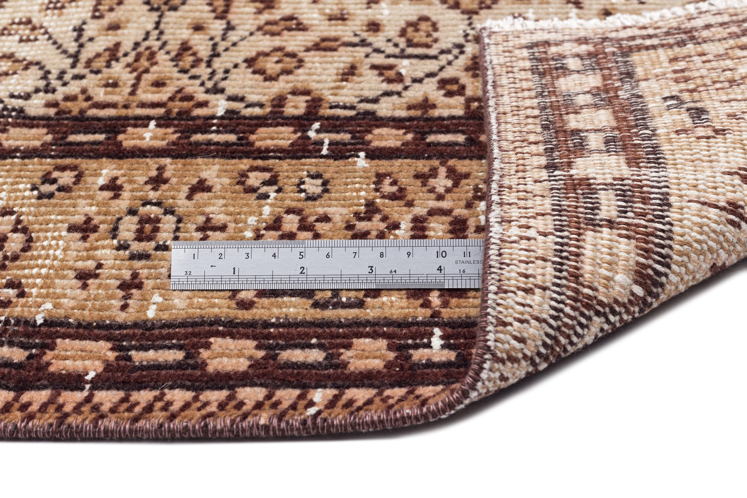 Atina Beige Vintage Wool Handmade Area Rug 5'2" x 8'8"