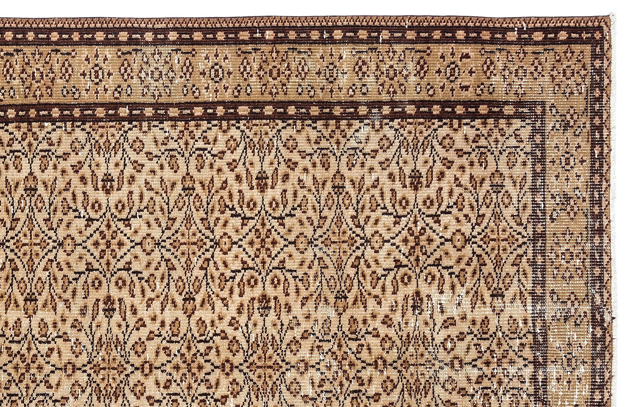 Atina Beige Vintage Wool Handmade Area Rug 5'2" x 8'8"