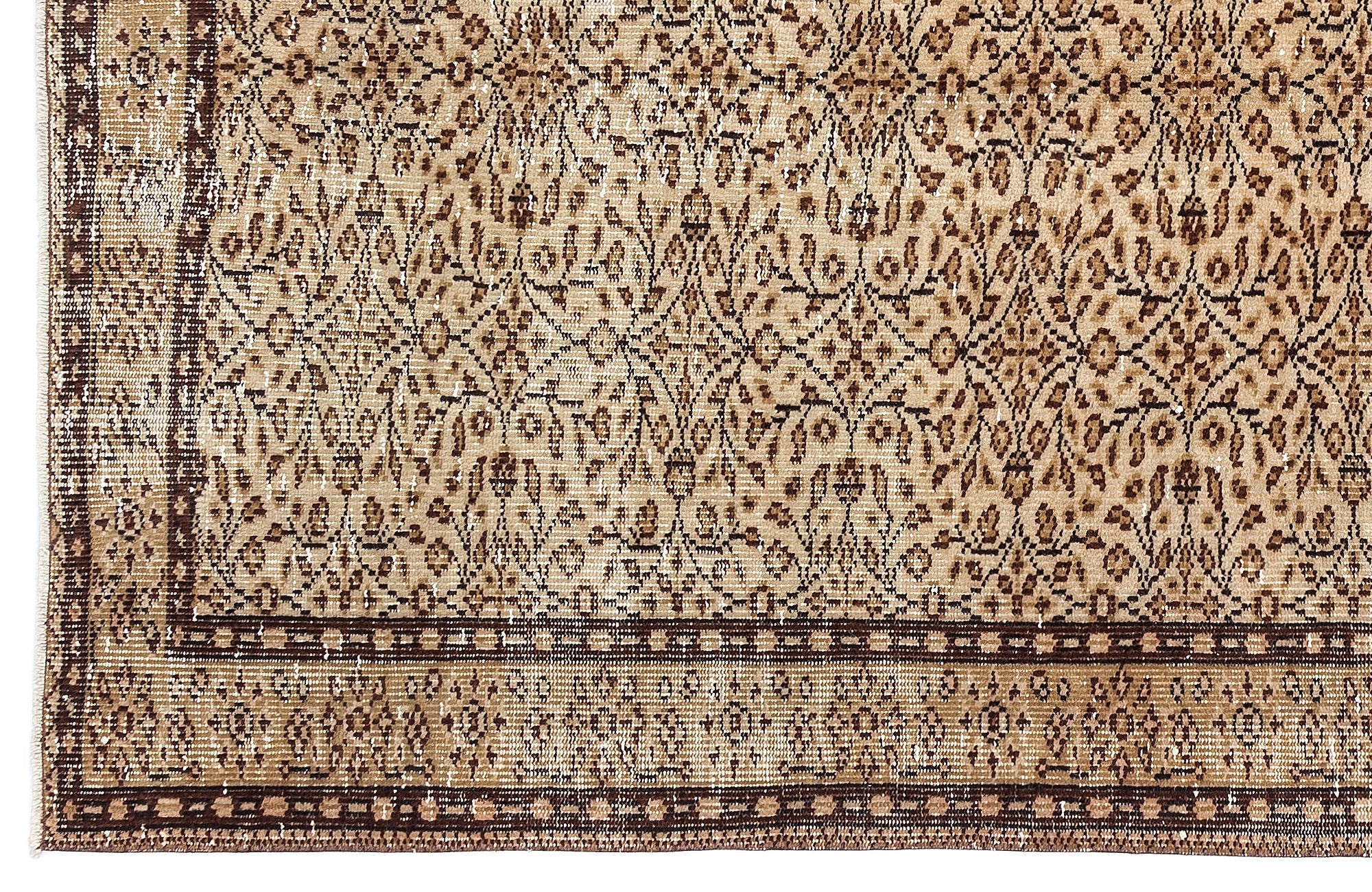 Atina Beige Vintage Wool Handmade Area Rug 5'2" x 8'8"