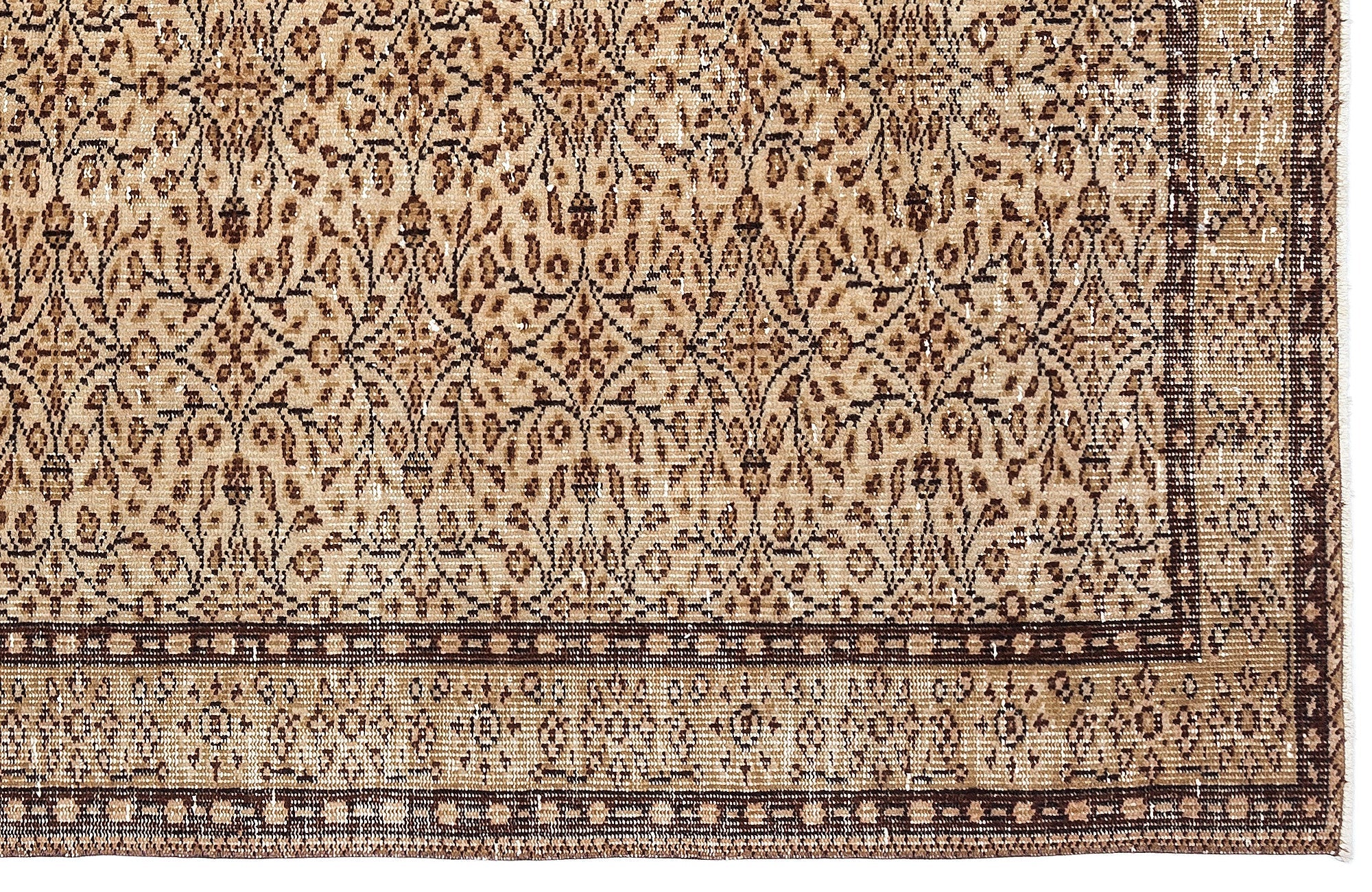 Atina Beige Vintage Wool Handmade Area Rug 5'2" x 8'8"