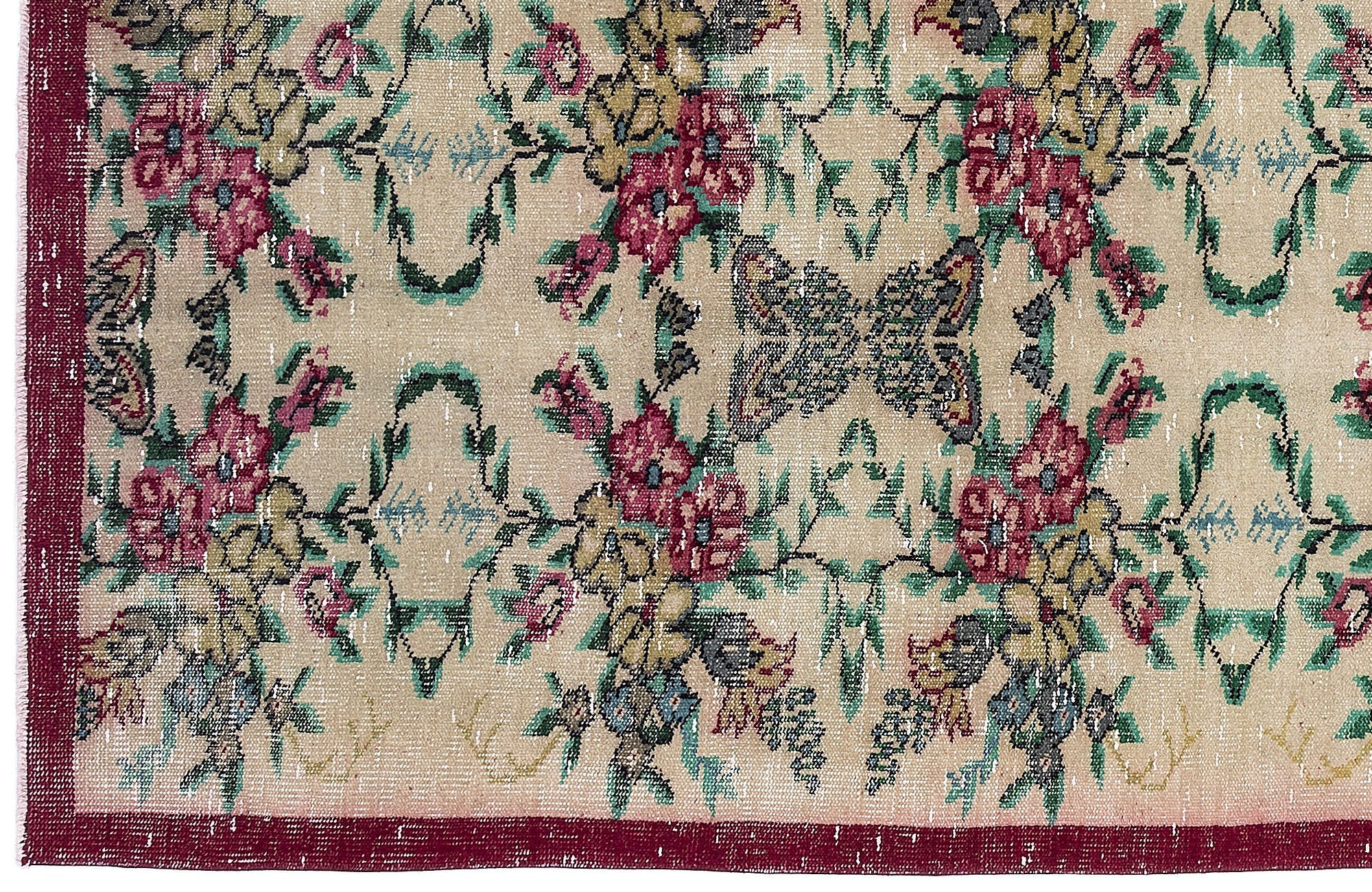Atina Cream Vintage Wool Handmade Area Rug 3'7" x 7'0"