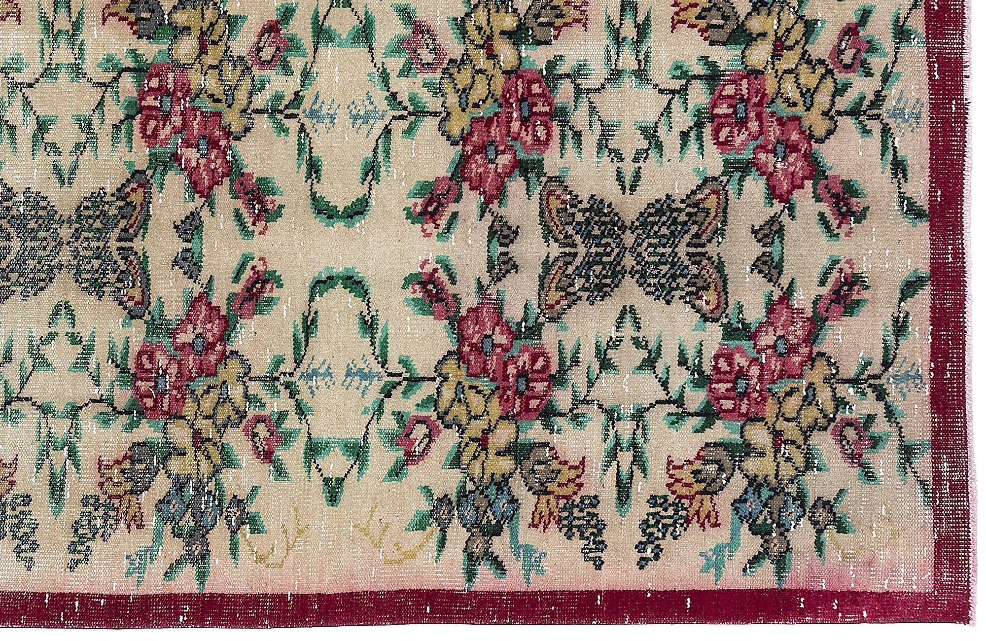 Atina Cream Vintage Wool Handmade Area Rug 3'7" x 7'0"