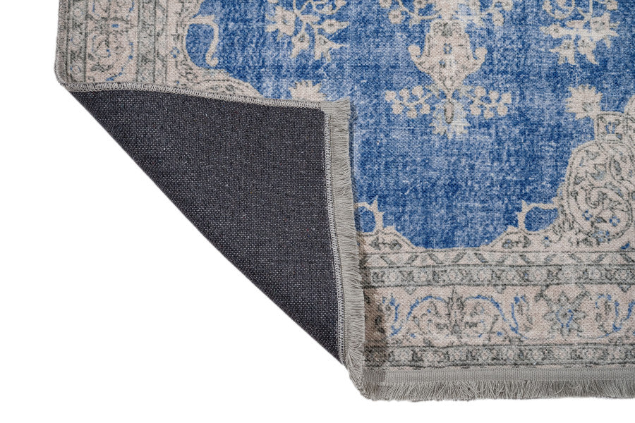 Classic Blue Area Rug - Cotton Chenille Digital Print Carpet for Living Room Decor
